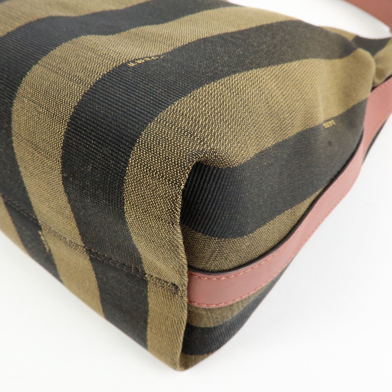 FENDI Pequin Canvas Leather Shoulder Bag Brown Pink 8BR669