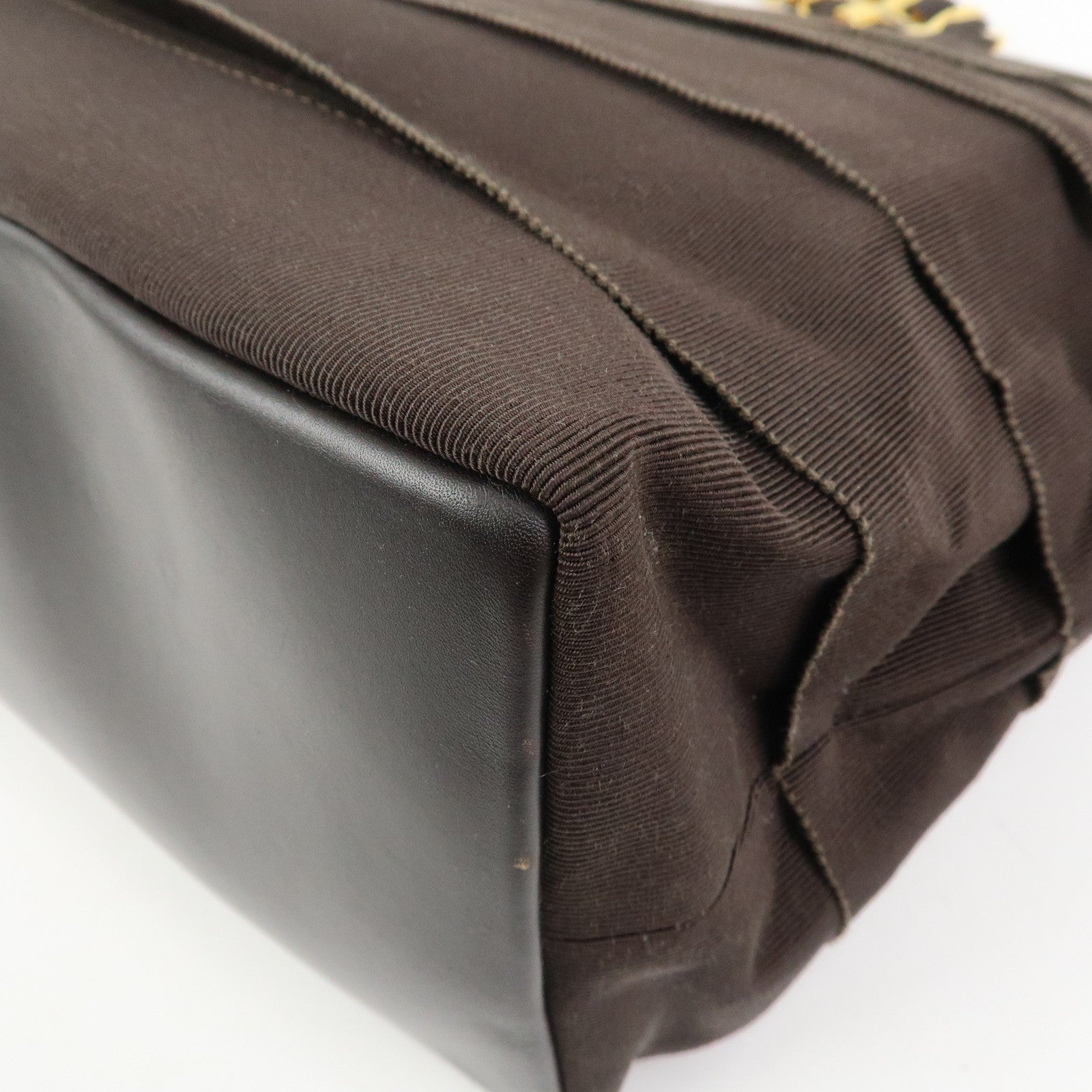 Ferragamo Vara Canvas Leather Shoulder Bag Tote Bag Brown