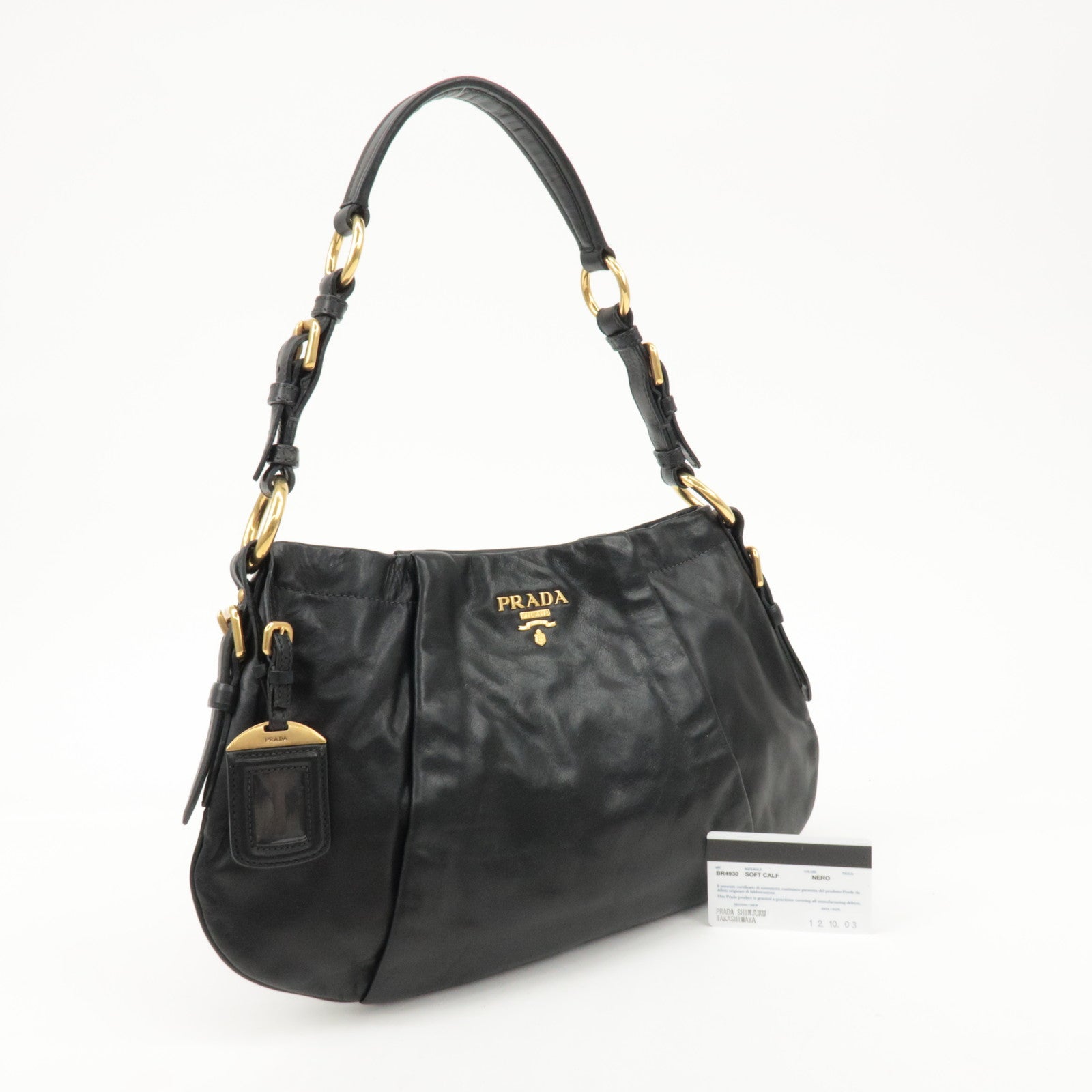 PRADA Logo Leather Shoulder Bag Hand Bag Black BR4930 Used