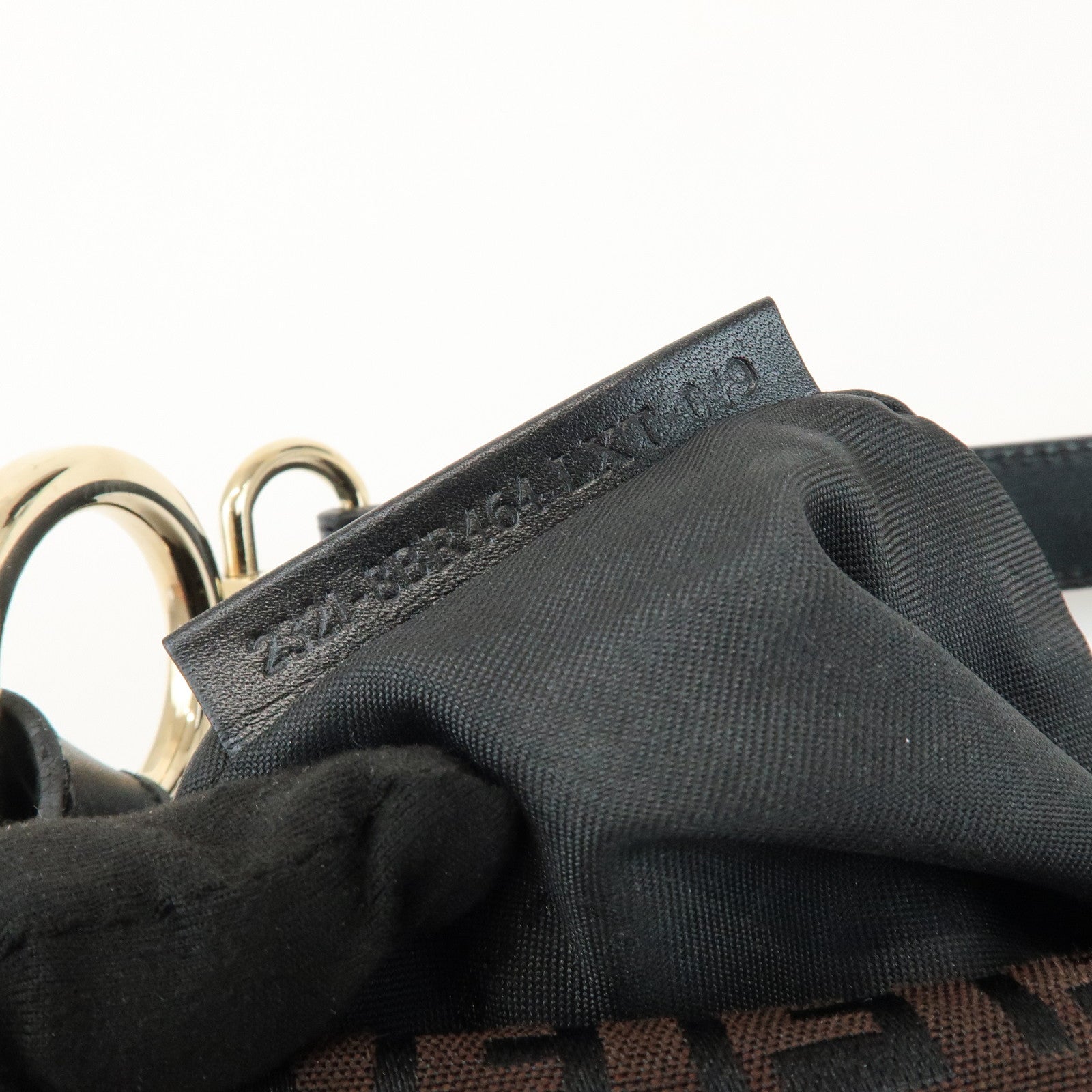 FENDI Zucchino Logo Canvas Leather Black Shoulder Bag Brown 8BR464