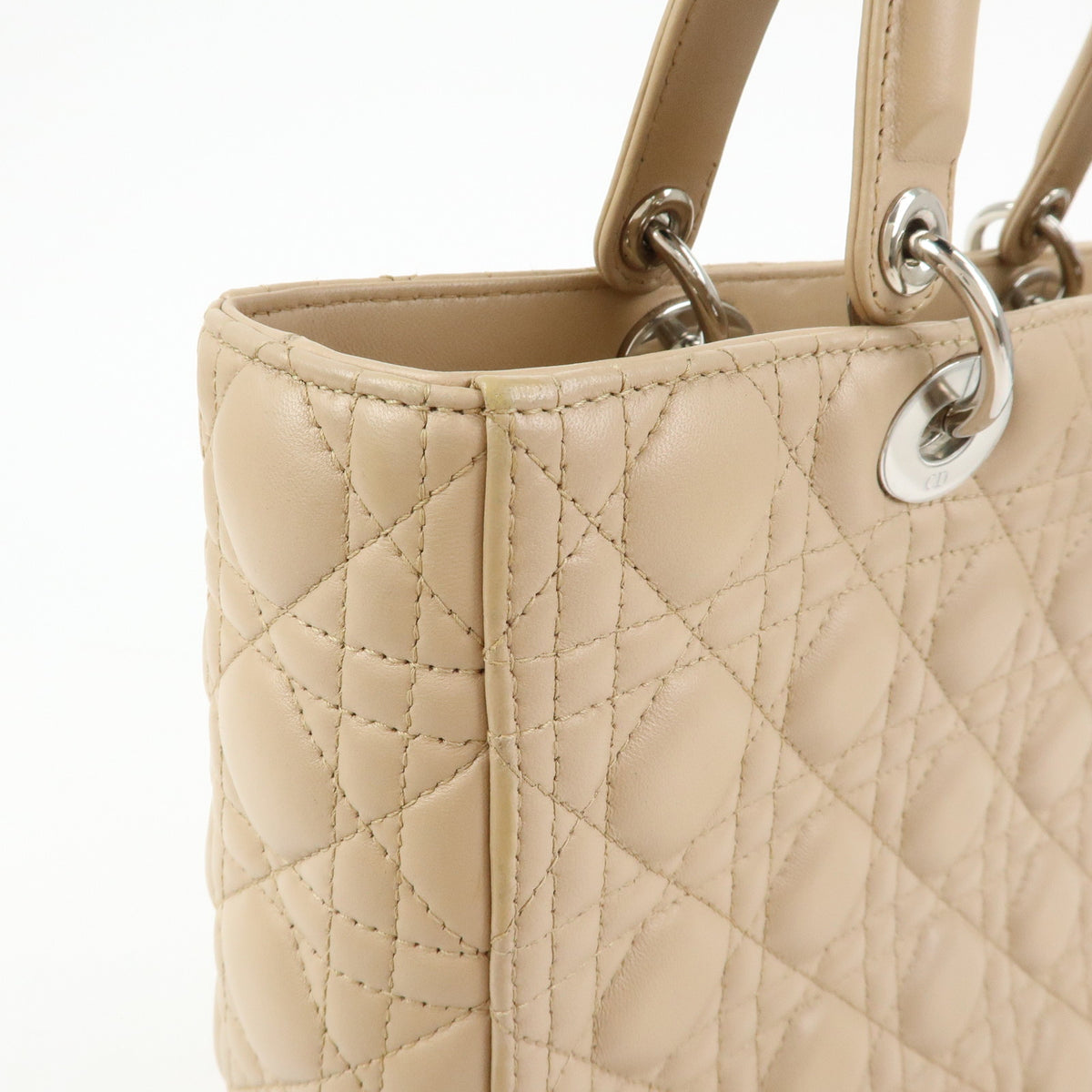 Christian Dior Cannage Lady Dior Leather 2Way Bag Hand Bag Beige