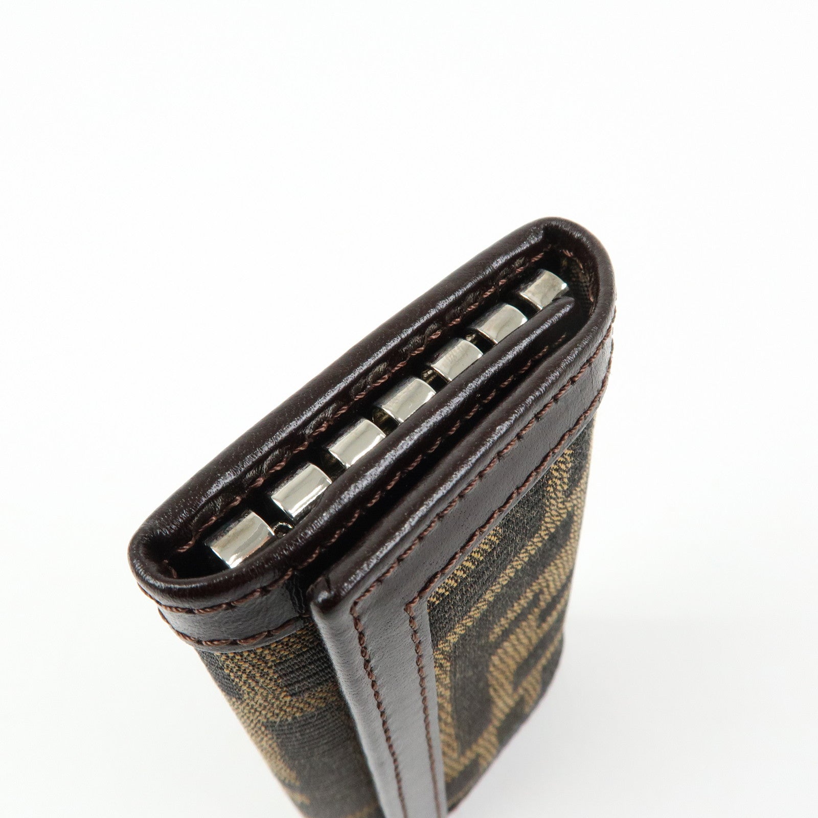 FENDI Zucca Canvas Leather 6 Rings Key Case Brown Black 513516
