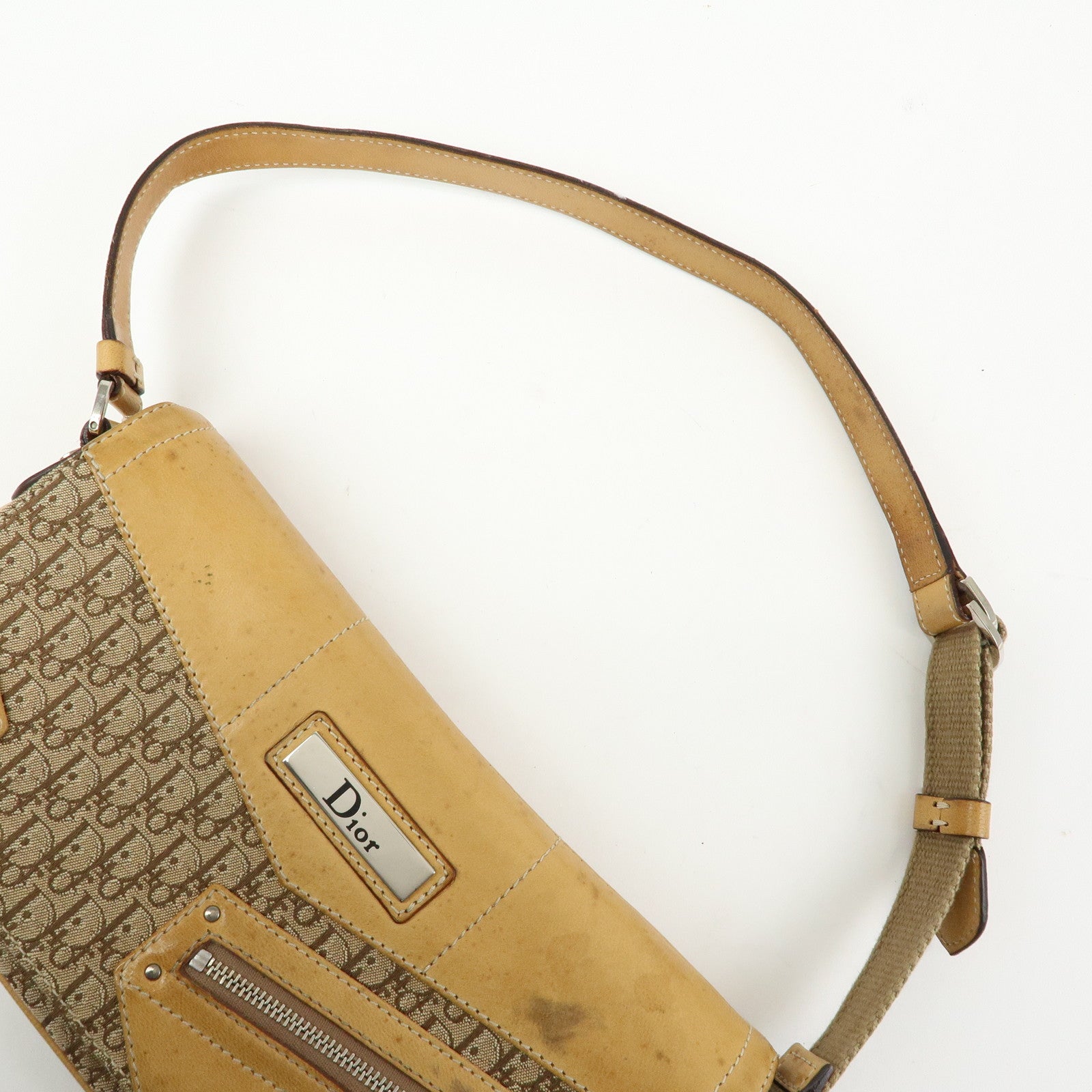 Christian Dior Trotter Canvas Leather Hand Bag Beige Brown