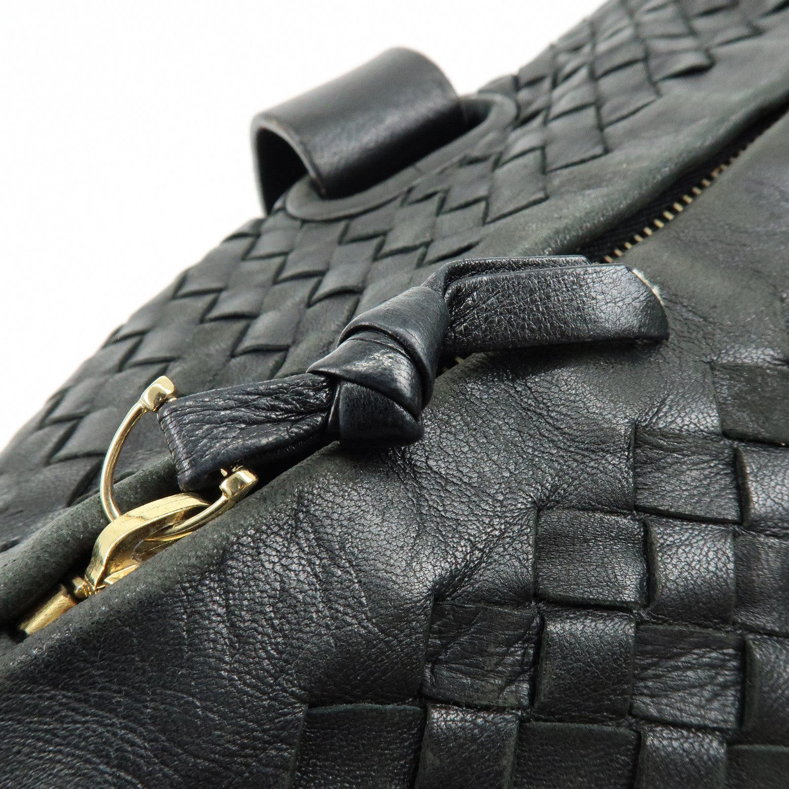 BOTTEGA VENETA Intrecciato Leather Boston Bag Shoulder Bag Black