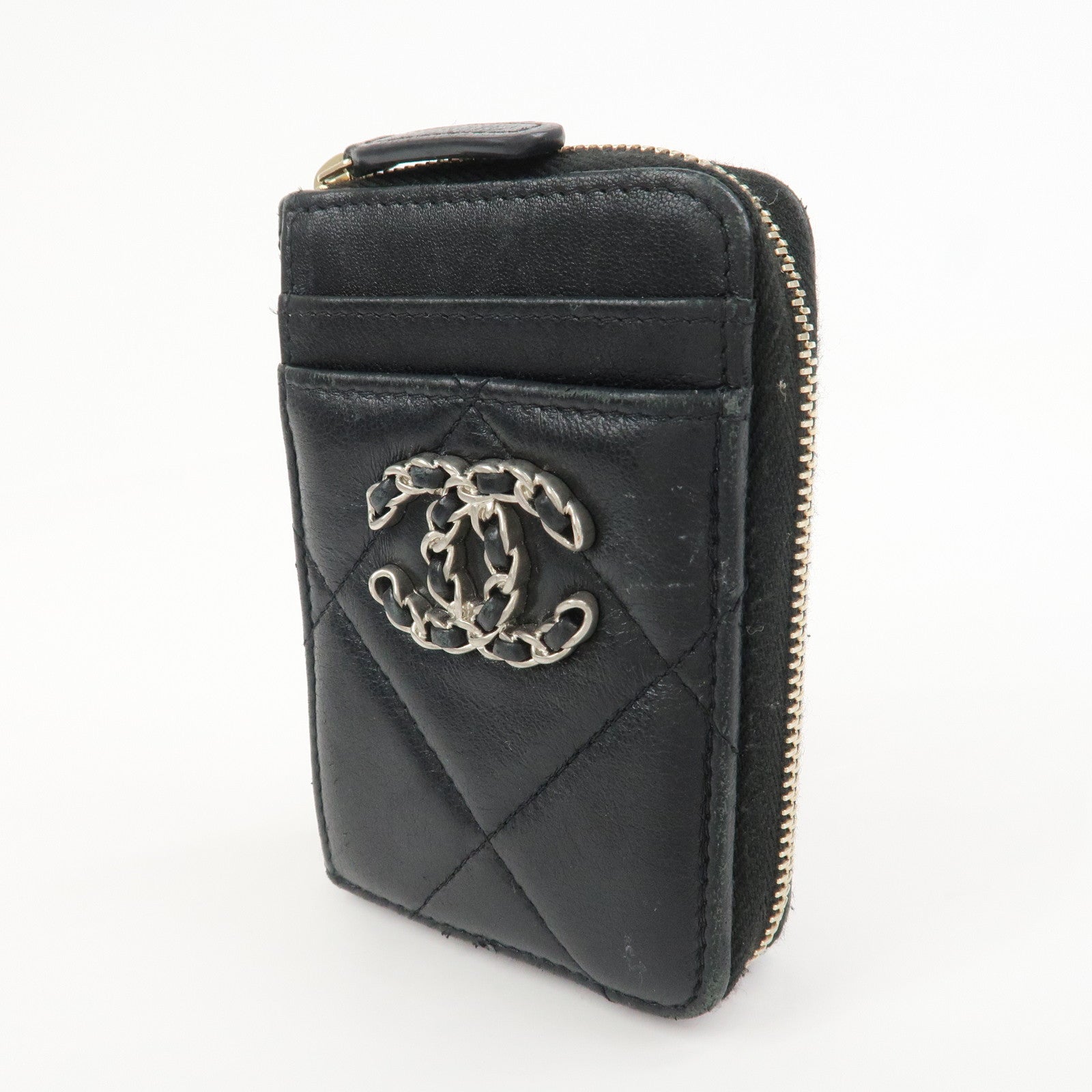 CHANEL Chanel 19 Lamb Skin Round Zippy Coin Case Black AP2701