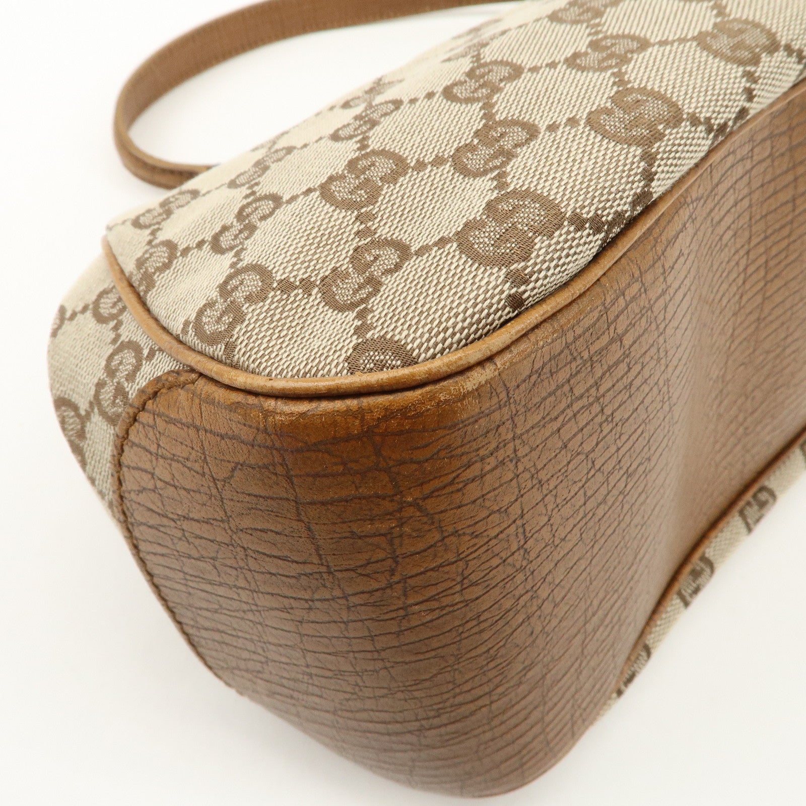 GUCCI Bamboo GG Canvas Leather Hand Bag Beige Brown 112366 Used