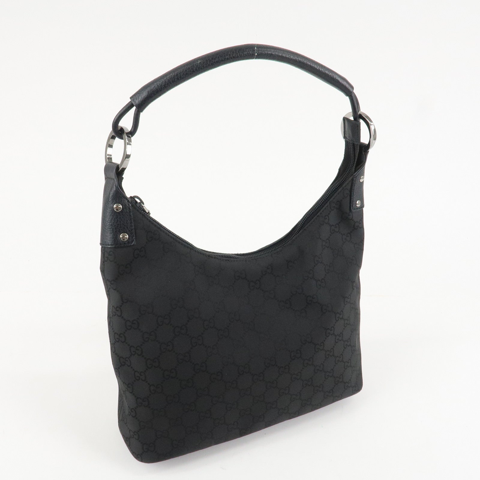 GUCCI GG Nylon Leather Shoulder Bag Hand Bag Black 179776 Used