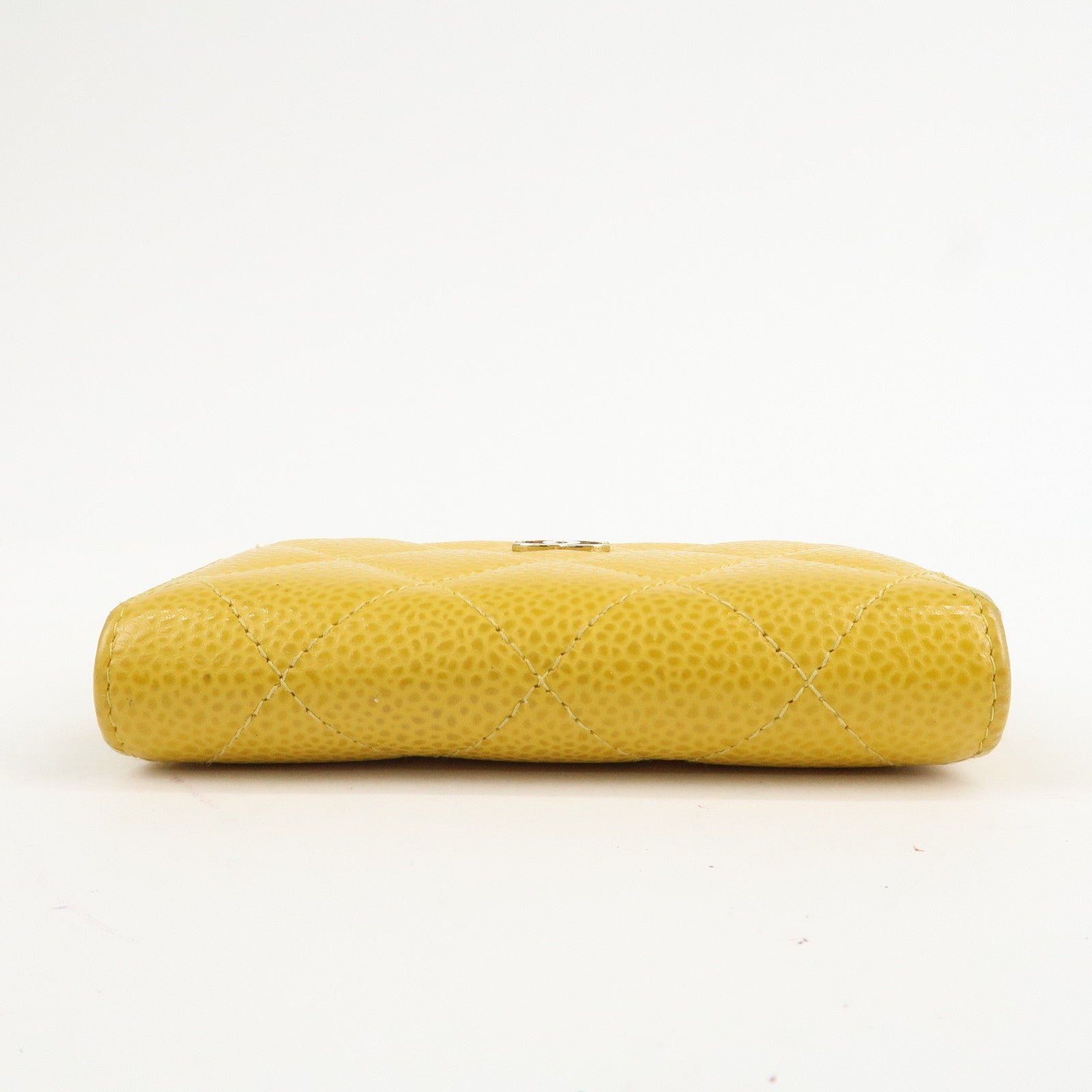 CHANEL Matelasse Caviar Skin Round Zippy Coin Case Yellow A84511 Used