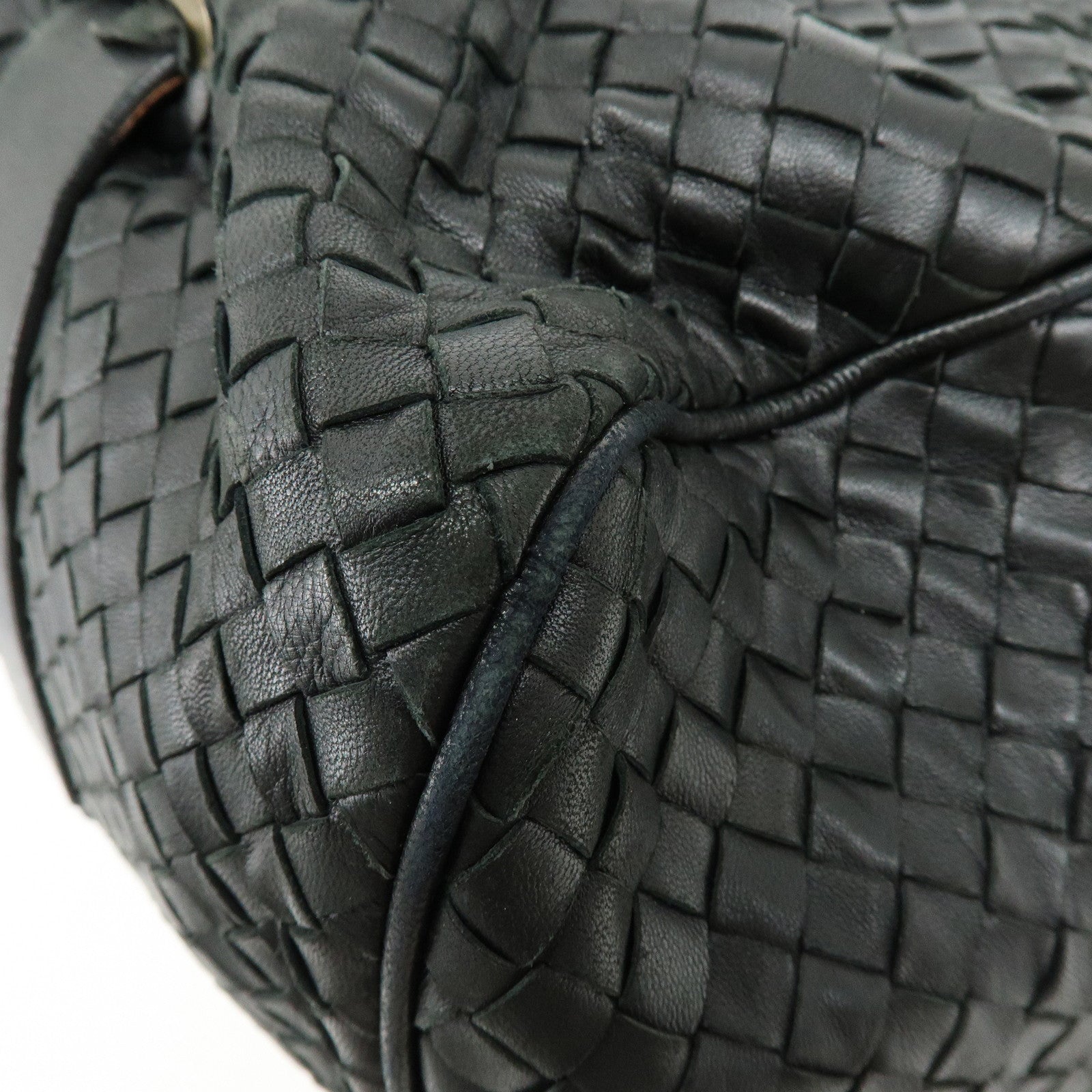 BOTTEGA VENETA Intrecciato Leather Boston Bag Shoulder Bag Black
