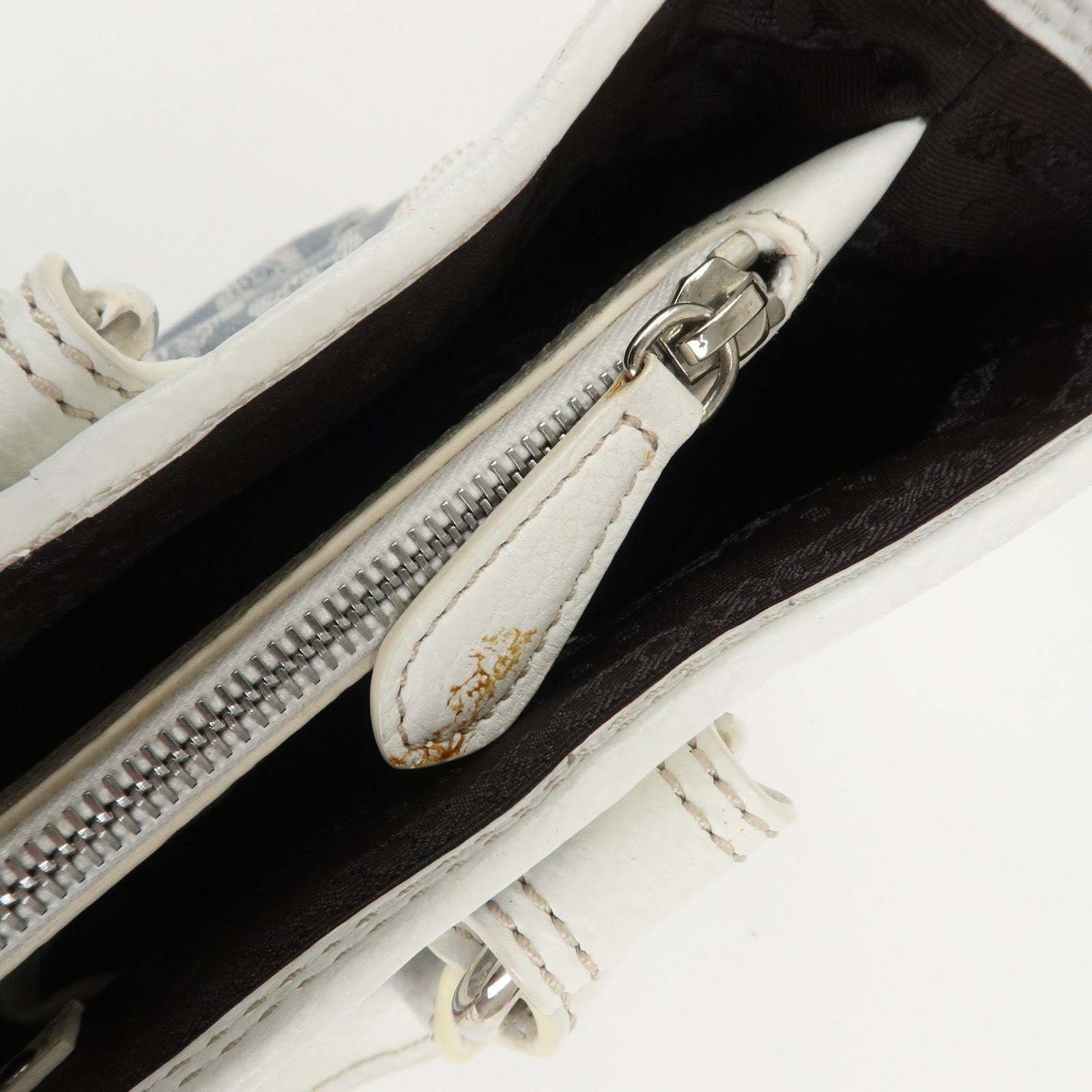 CELINE Macadam Canvas Leather Boogie Bag Hand Bag Light Blue White