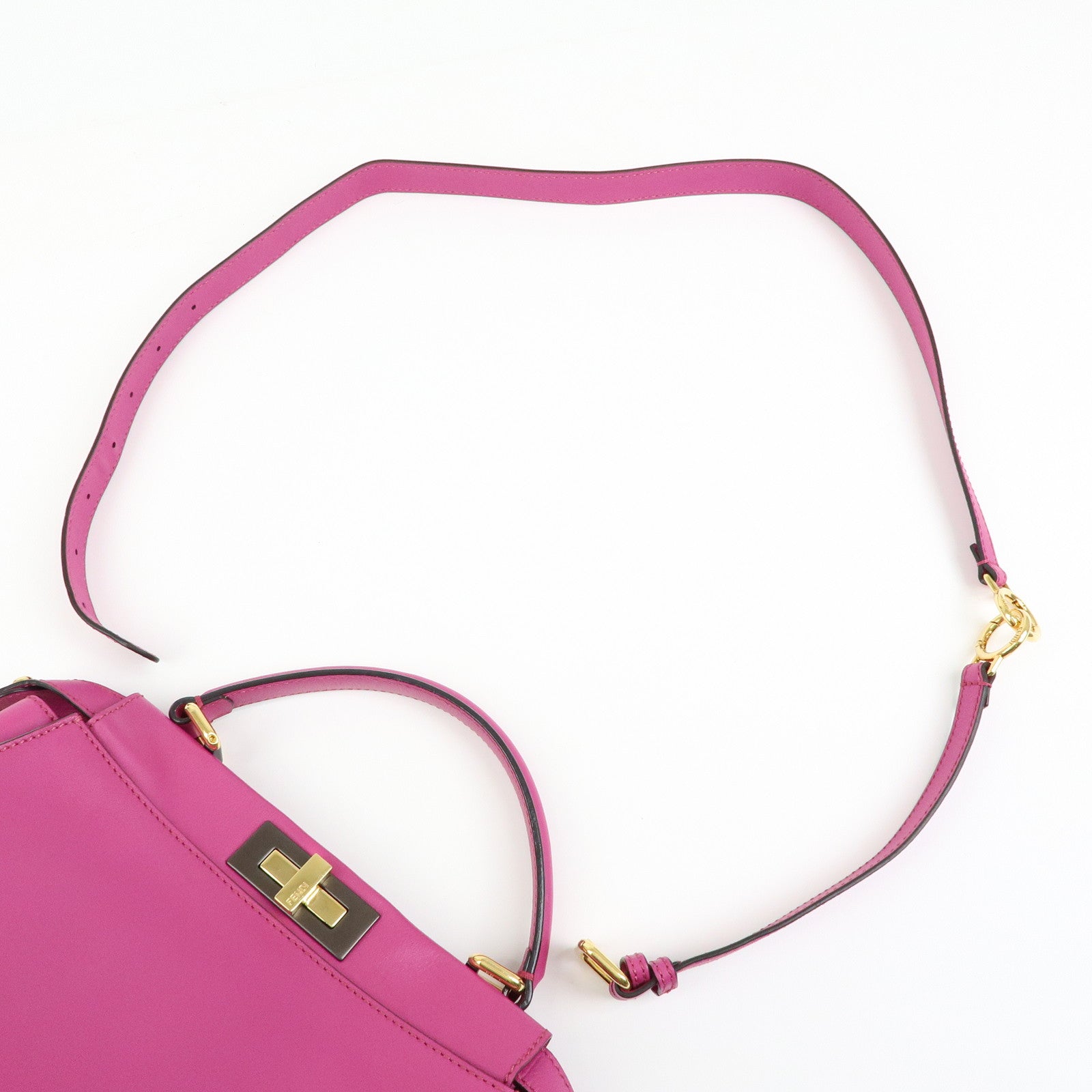 FENDI Peekaboo Leather 2Way Bag Hand Bag Shoulder Bag Pink 8BN290