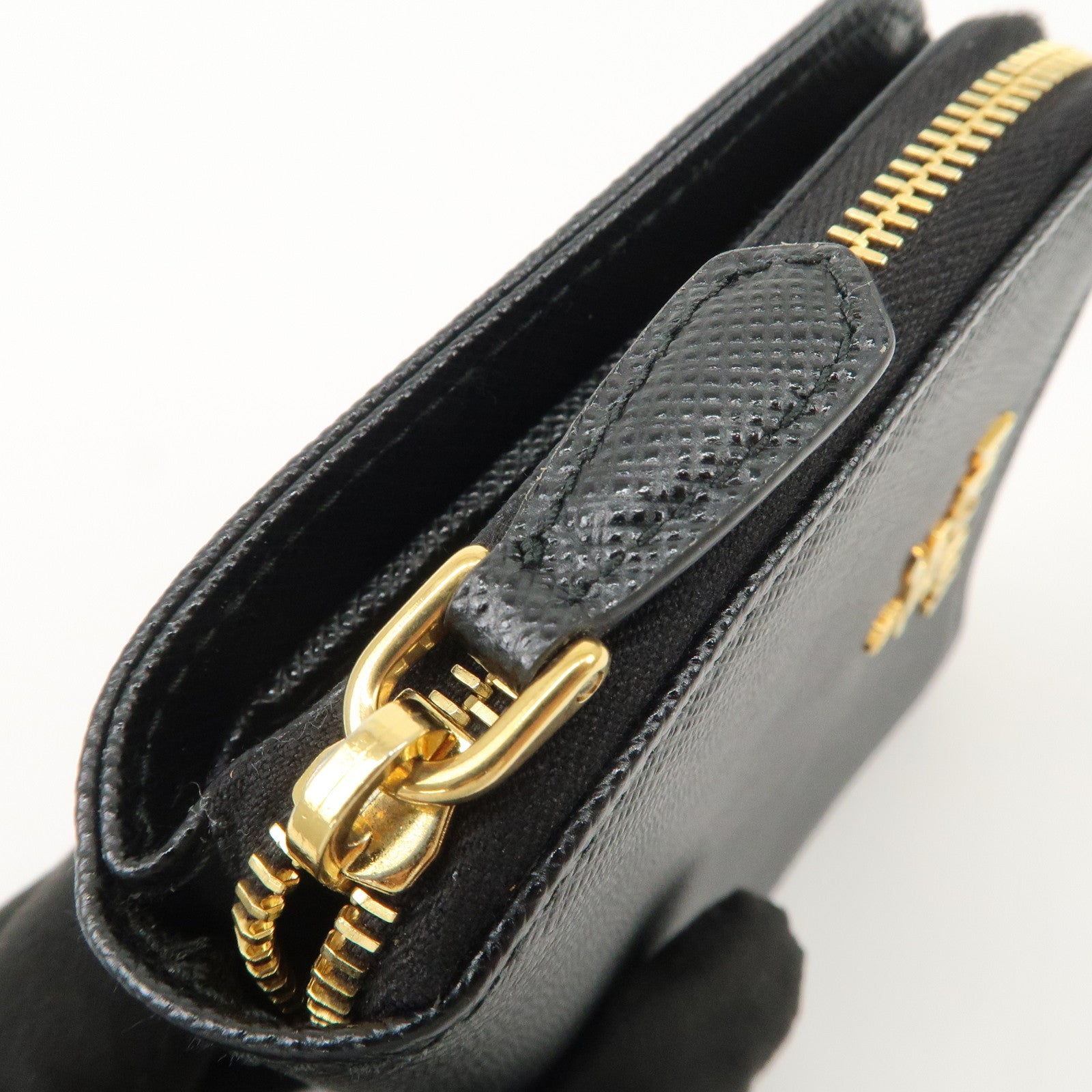 PRADA Logo Saffiano Leather Round Zippy Wallet Black 1MM268