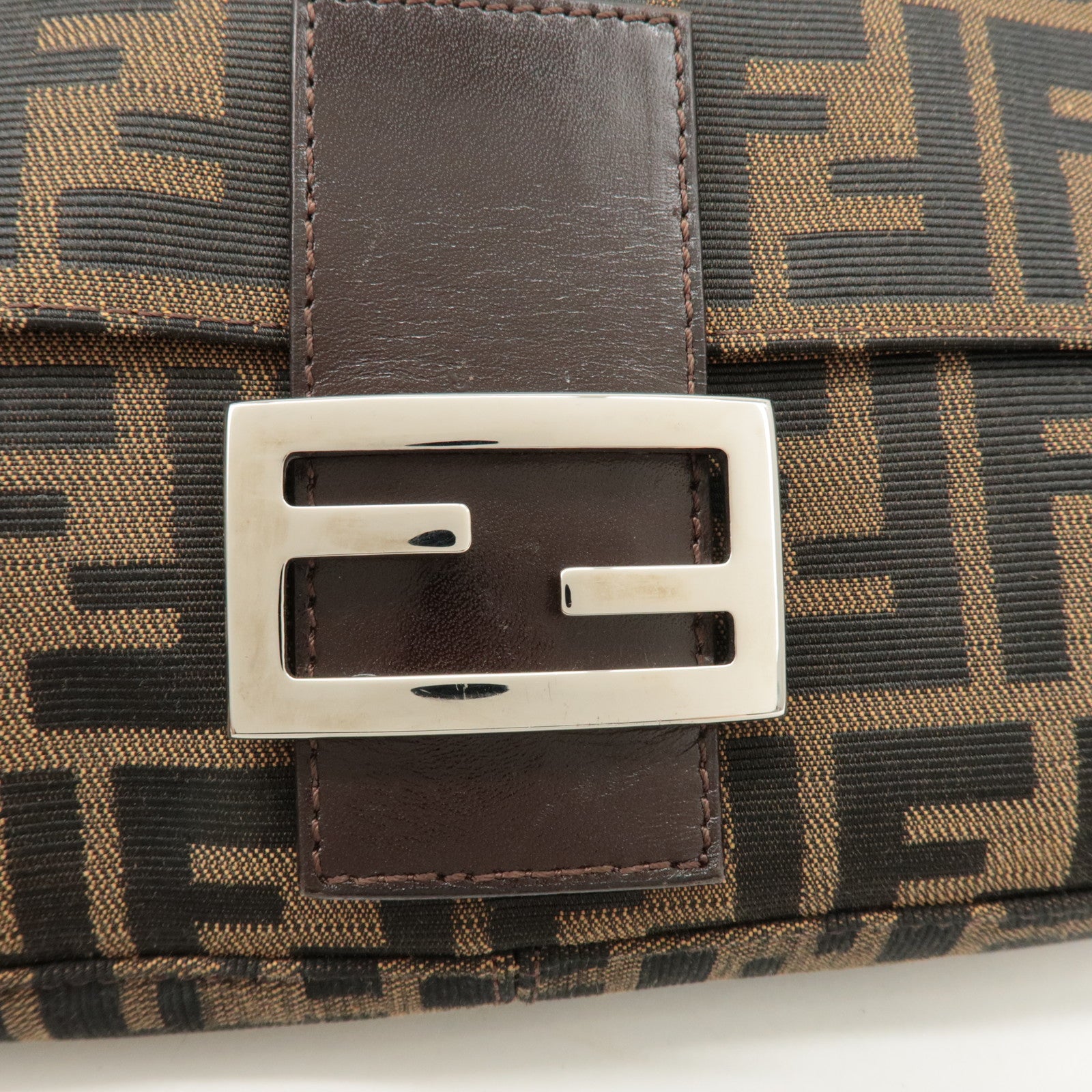 FENDI Mamma Baguette Zucca Canvas Shoulder Bag Black Brown 26421 Used