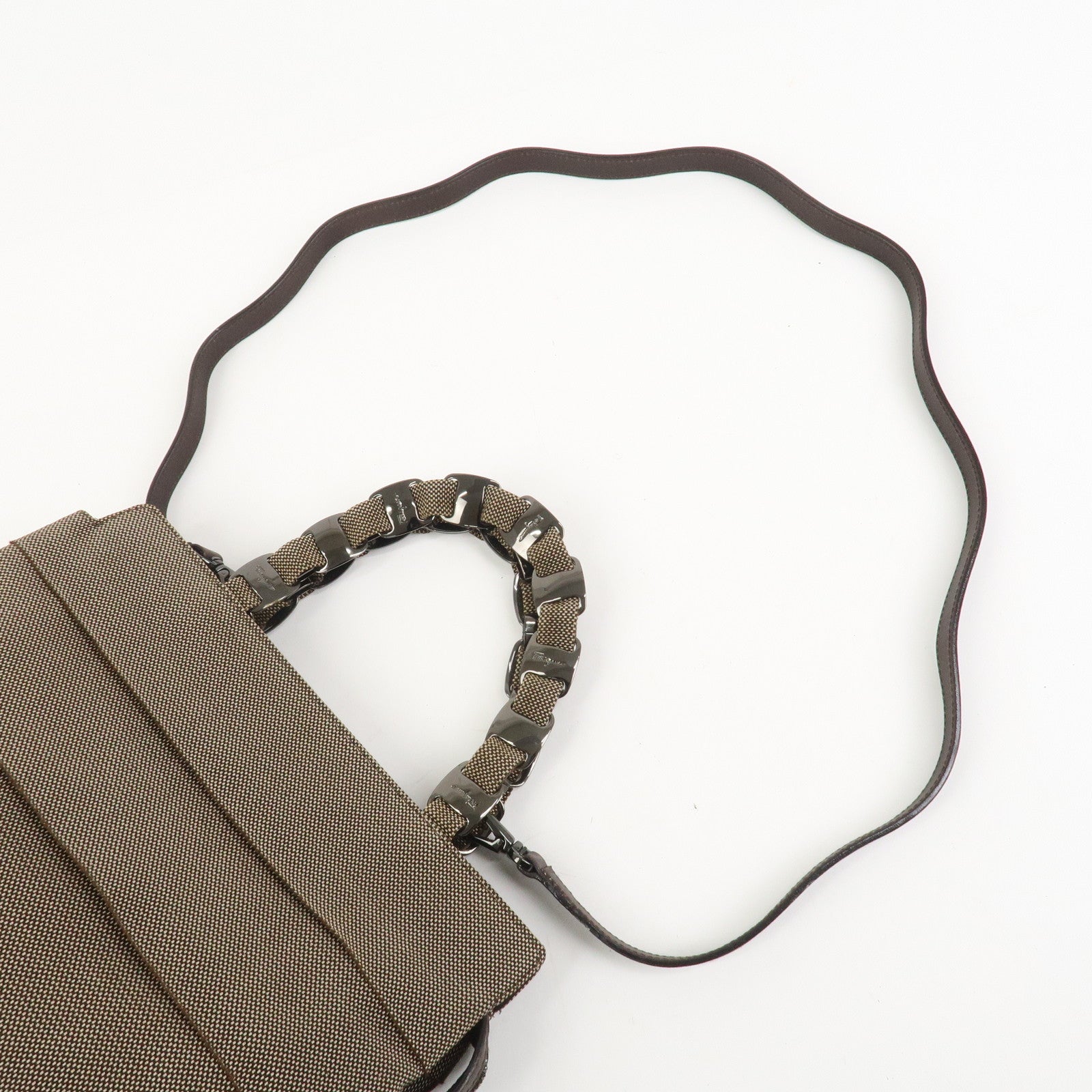 Ferragamo Canvas 2Way Bag Hand Bag Shoulder Bag Brown