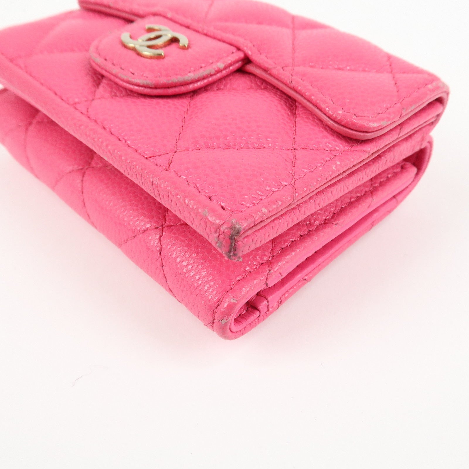 CHANEL Matelasse Caviarskin Classic Small Flap Wallet Pink AP0230 Used