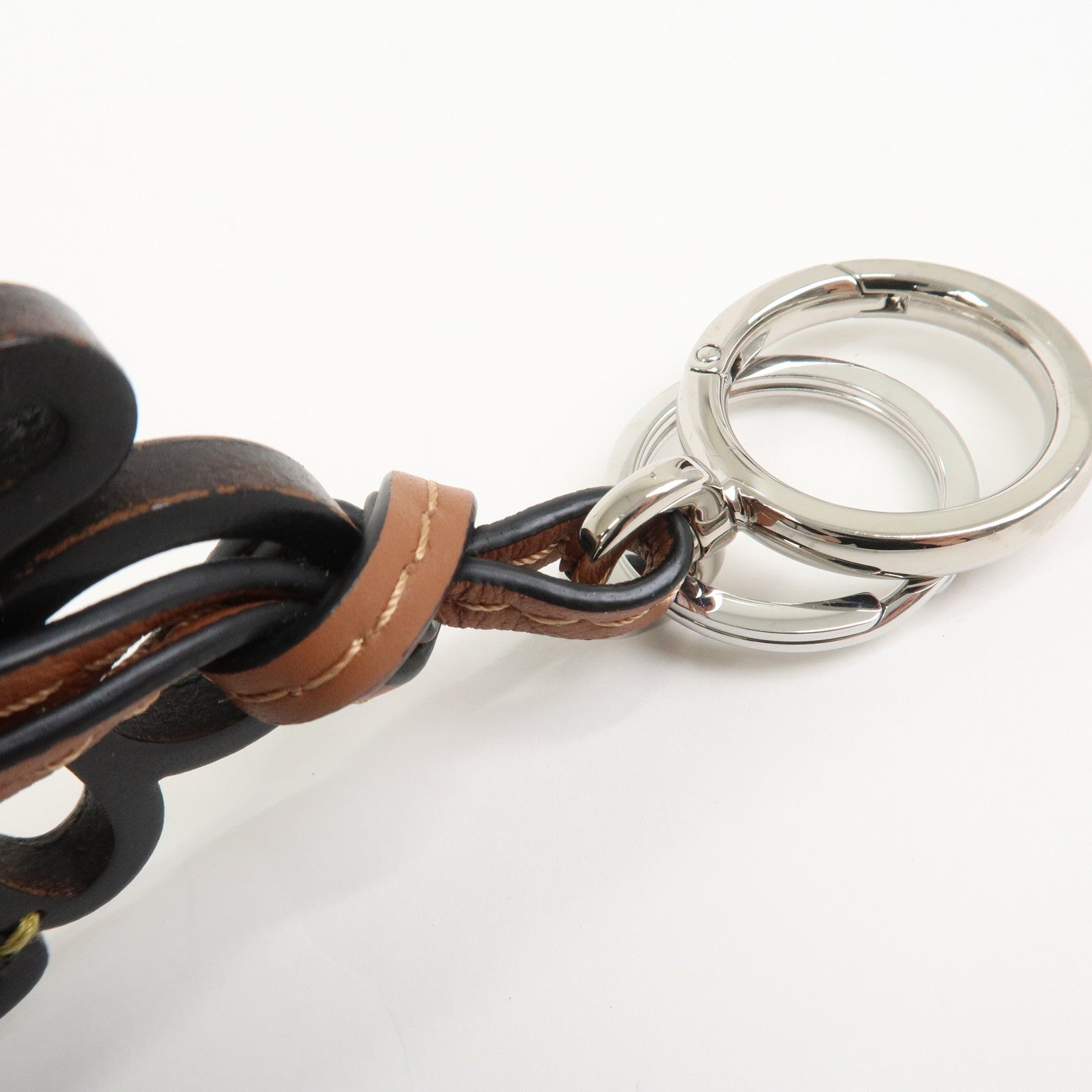 LOEW Anagram Leather Bag Charm Key Chain Yellow Black Brown