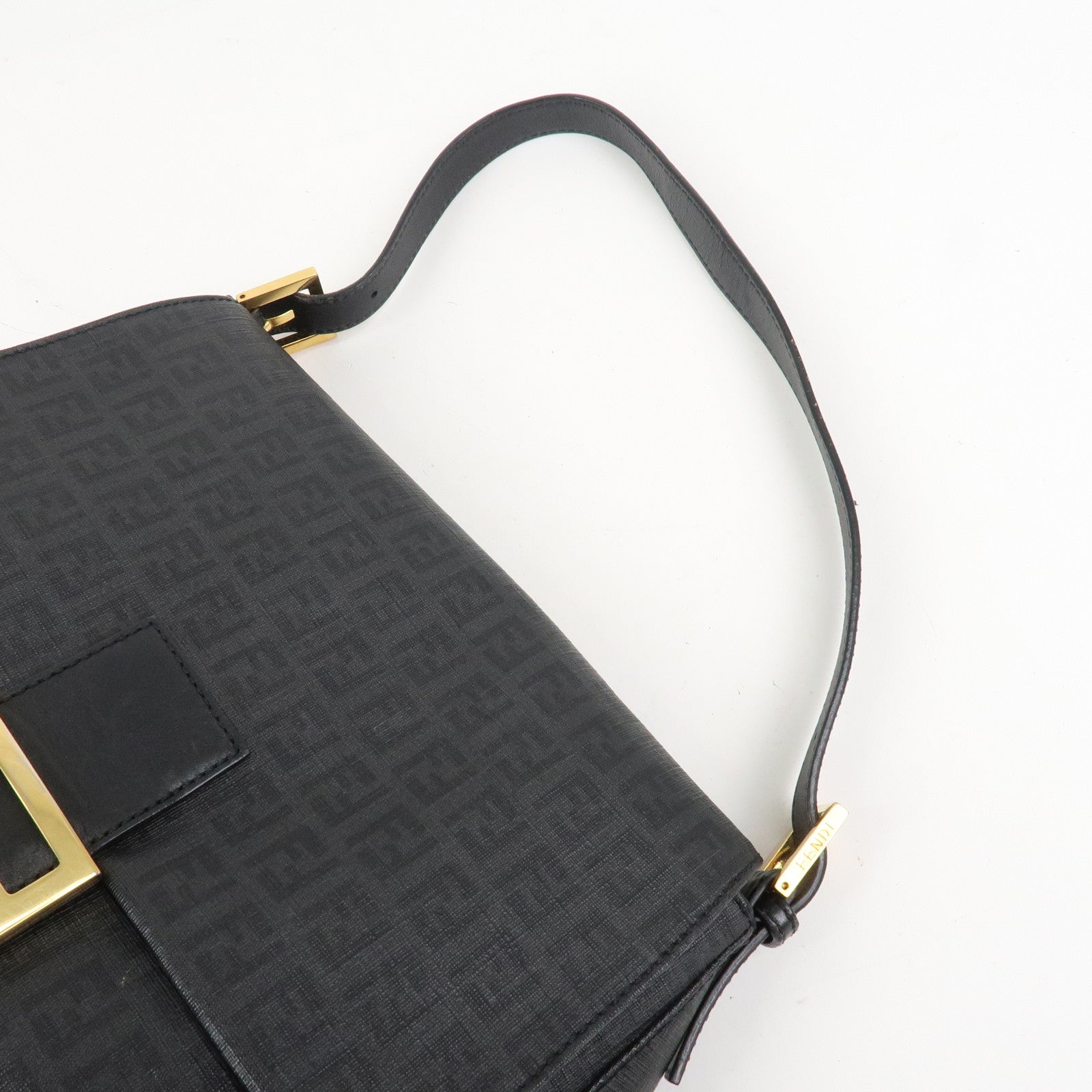 FENDI Mamma Baguette Zucchino PVC Leather Shoulder Bag Hand Bag Black 8BR001