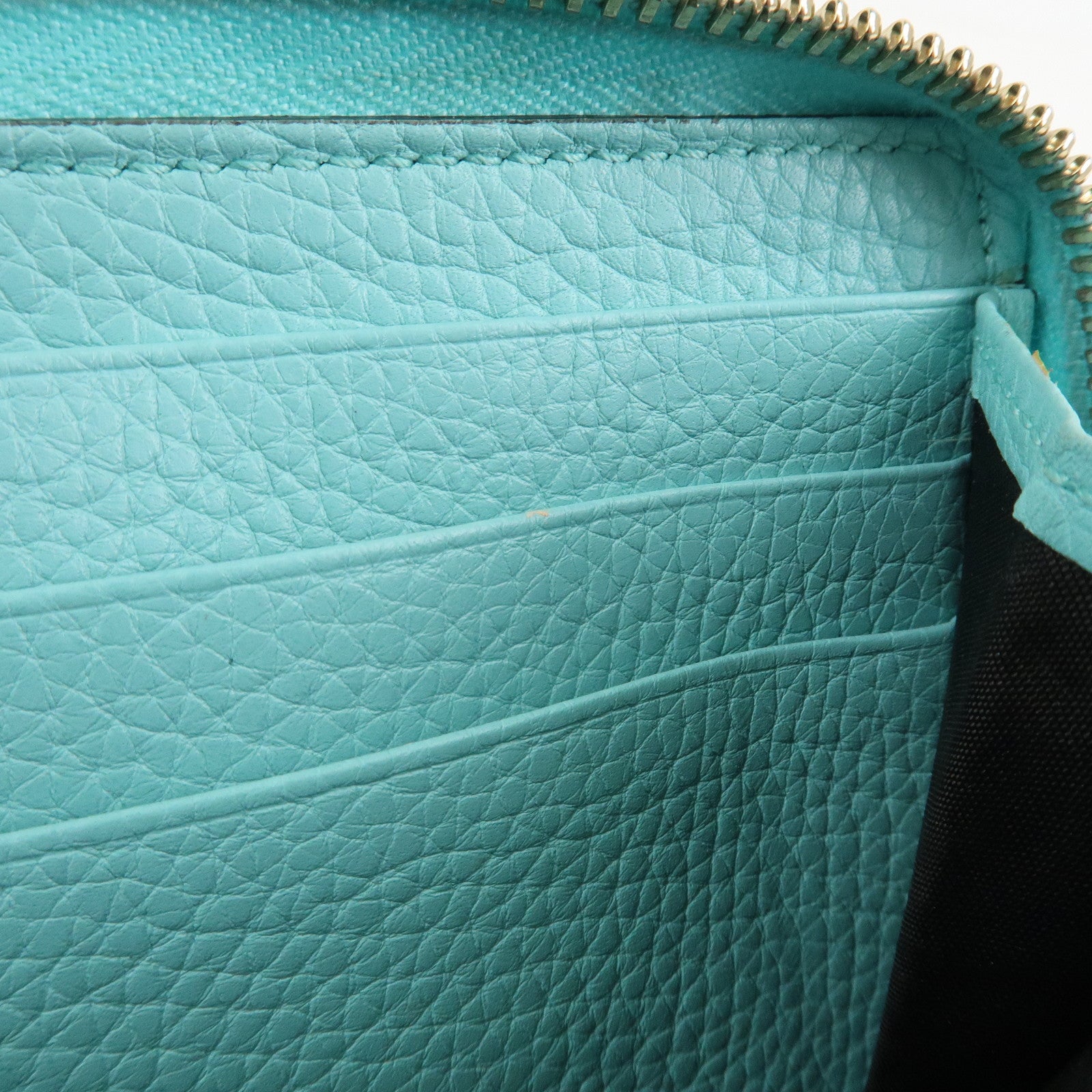 GUCCI Bamboo Leather Round Zippy Wallet Long Wallet Light Blue 307984 Used