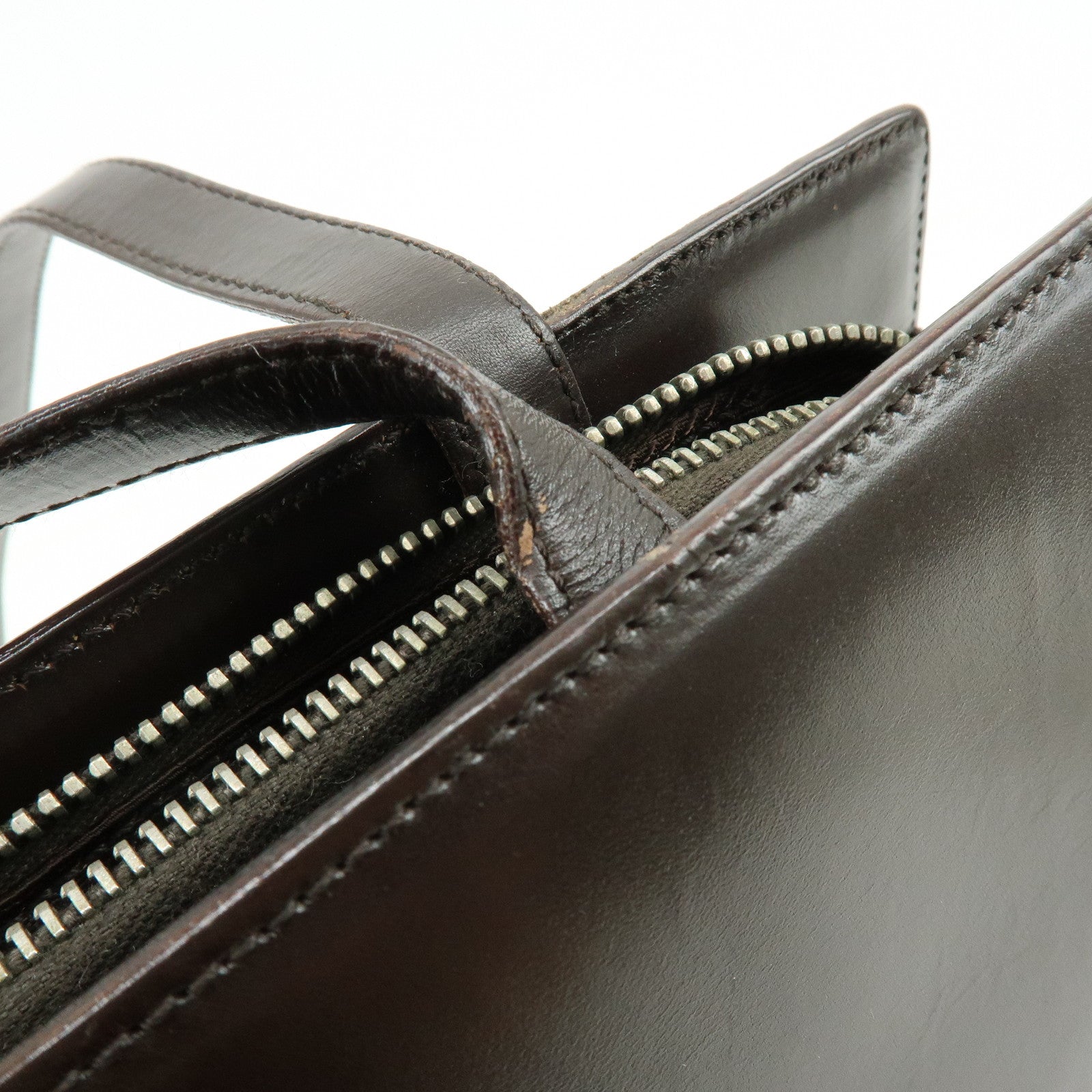 PRADA Logo Leather Tote Bag Shoulder Bag Dark Brown