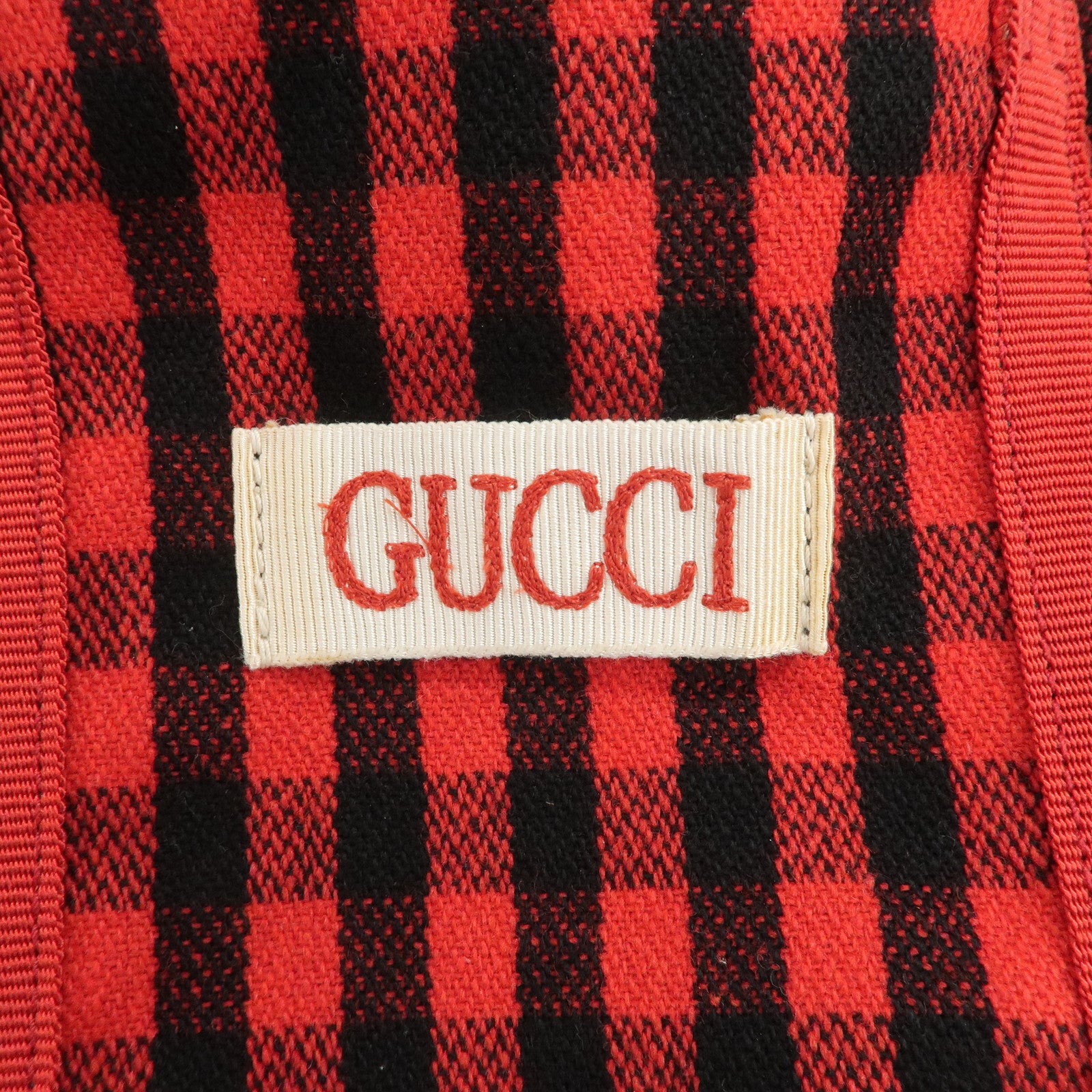 GUCCI Canvas Tote Bag Hand Bag Flower Plaid Red 484690