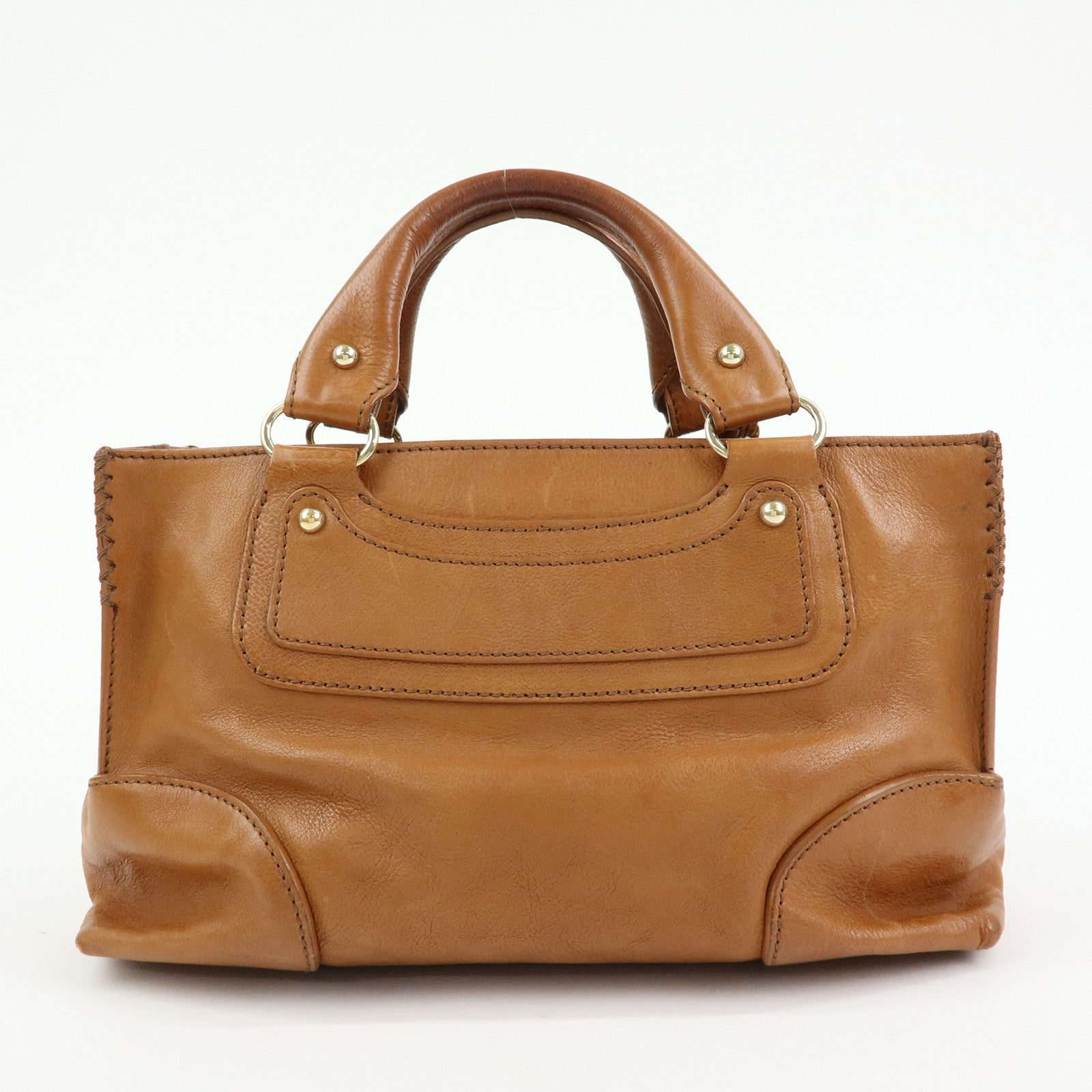 CELINE Logo Leather Boogie Bag Hand Bag Tote Bag Brown