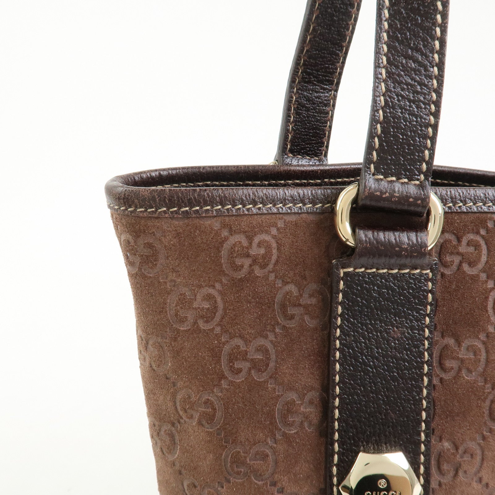 GUCCI GG Monogram Suede Leather Tote Bag Brown 153361