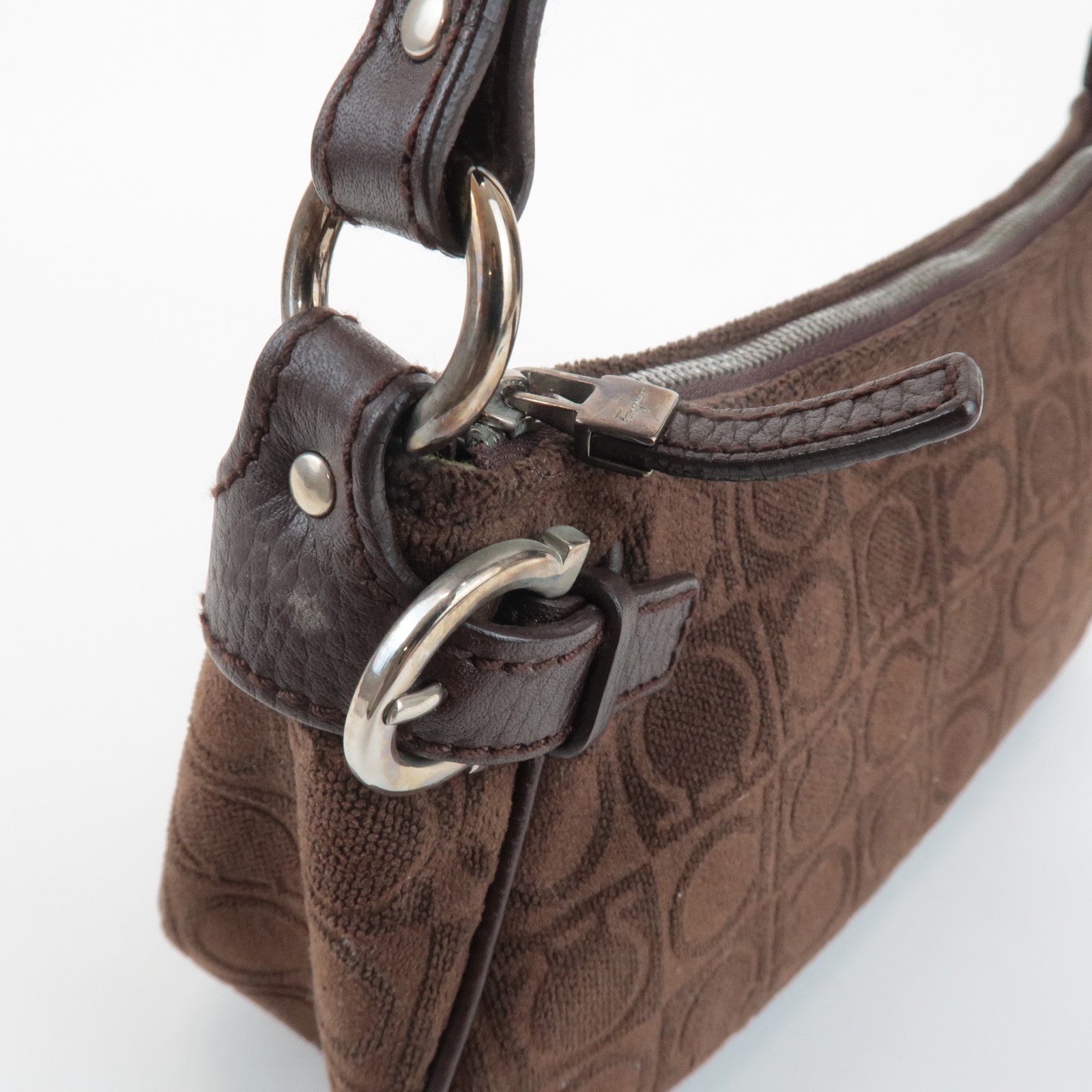 Ferragamo Gancini Leather Cotton Accessoires Pouch Hand Bag Brown Used