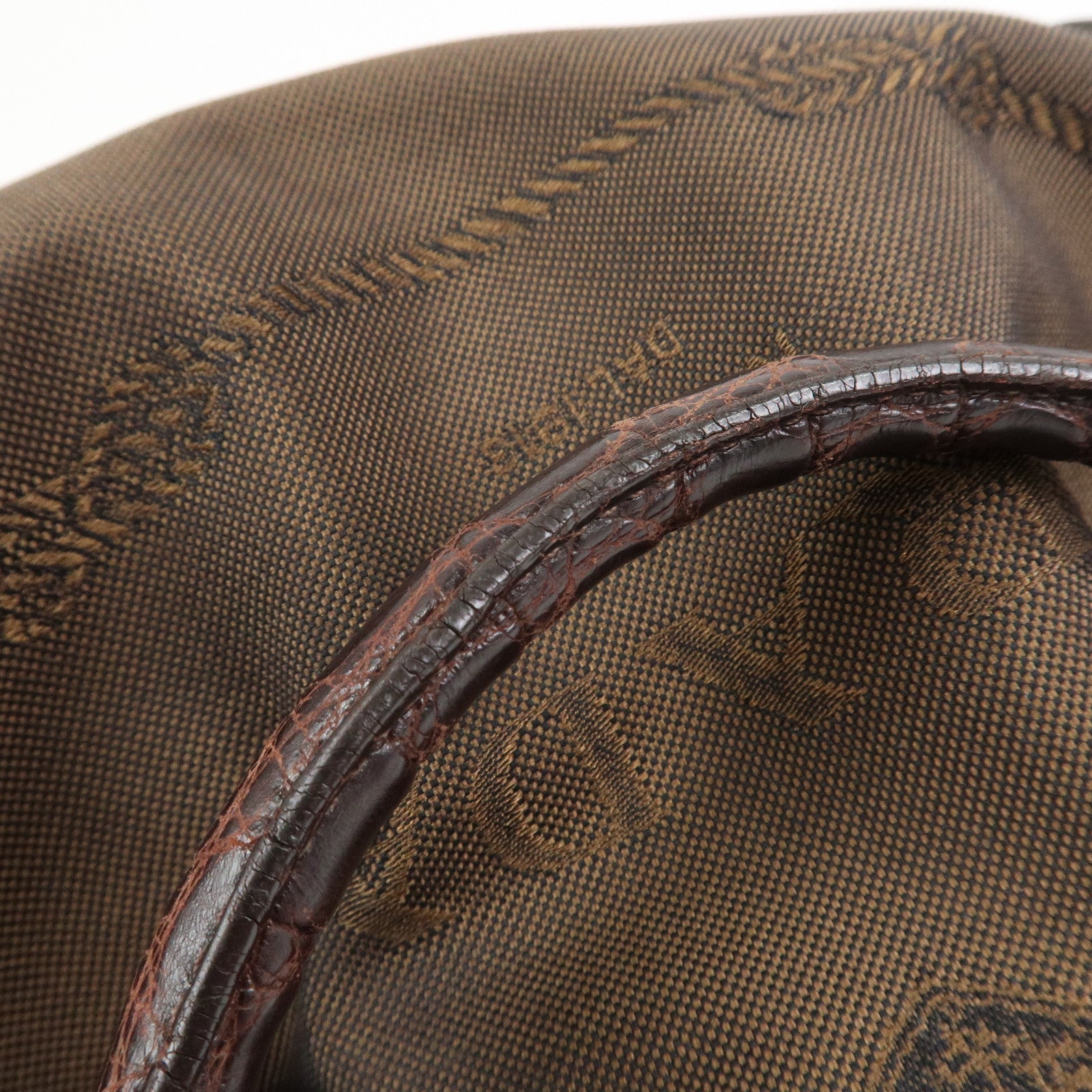 PRADA Logo Canvas Embossed Leather 2Way Shoulder Bag Hand Bag Brown