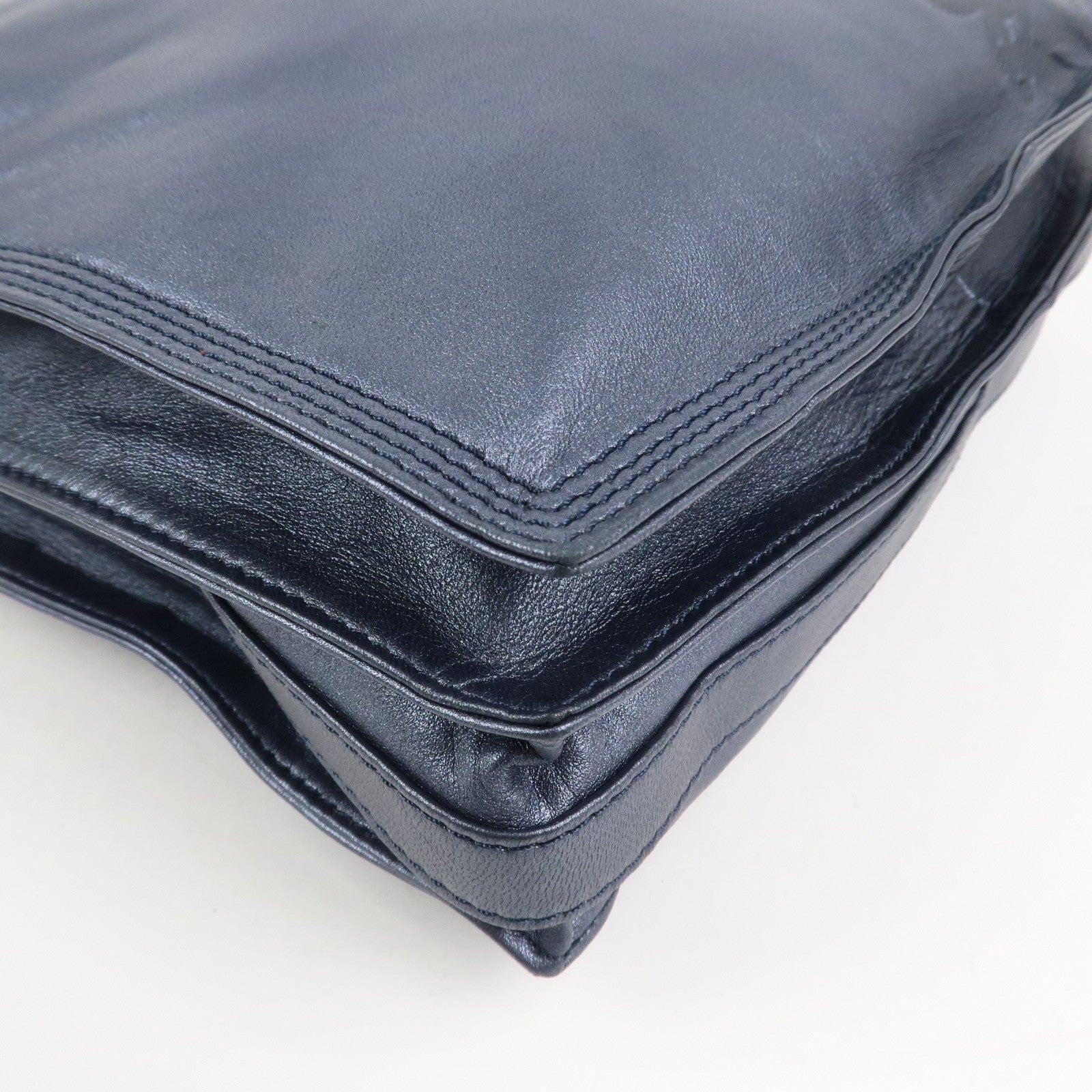 LOEWE Anagram Leather Shoulder Bag Hand Bag Metallic Blue