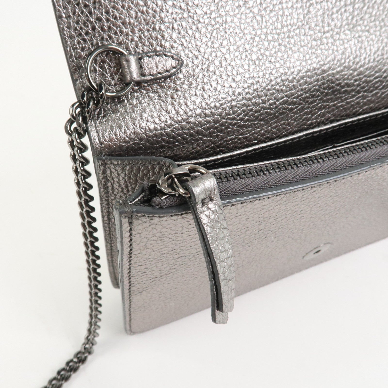 JIMMY CHOO 2Way Leather Chain Shoulder Bag Crossbody Bag Silver