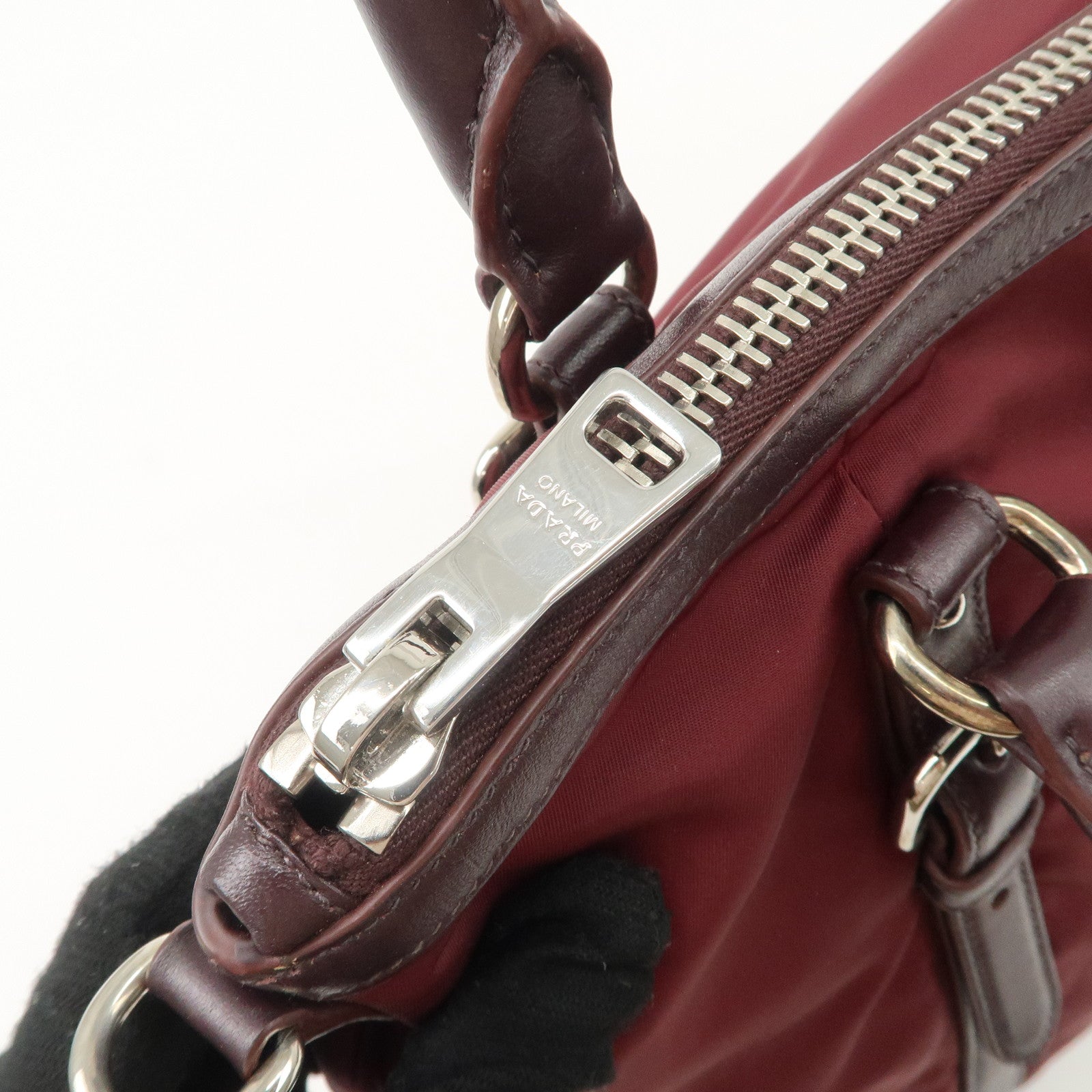Prada Logo Tessuto Nylon Hand Bag Shoulder Bag Burgundy Red BR5116 Used