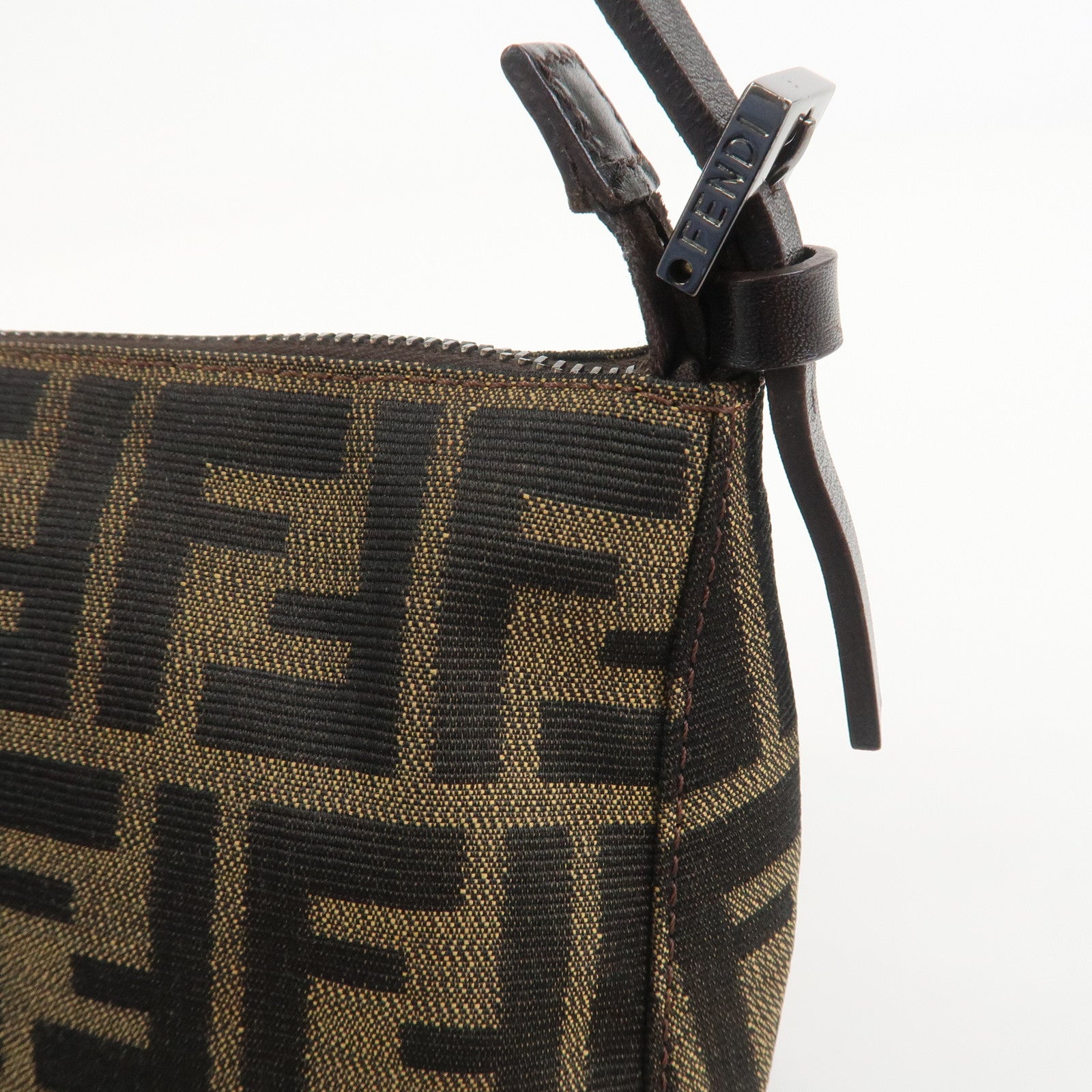 FENDI Zucca Canvas Leather Hand Bag Shoulder Bag Brown 8BR156
