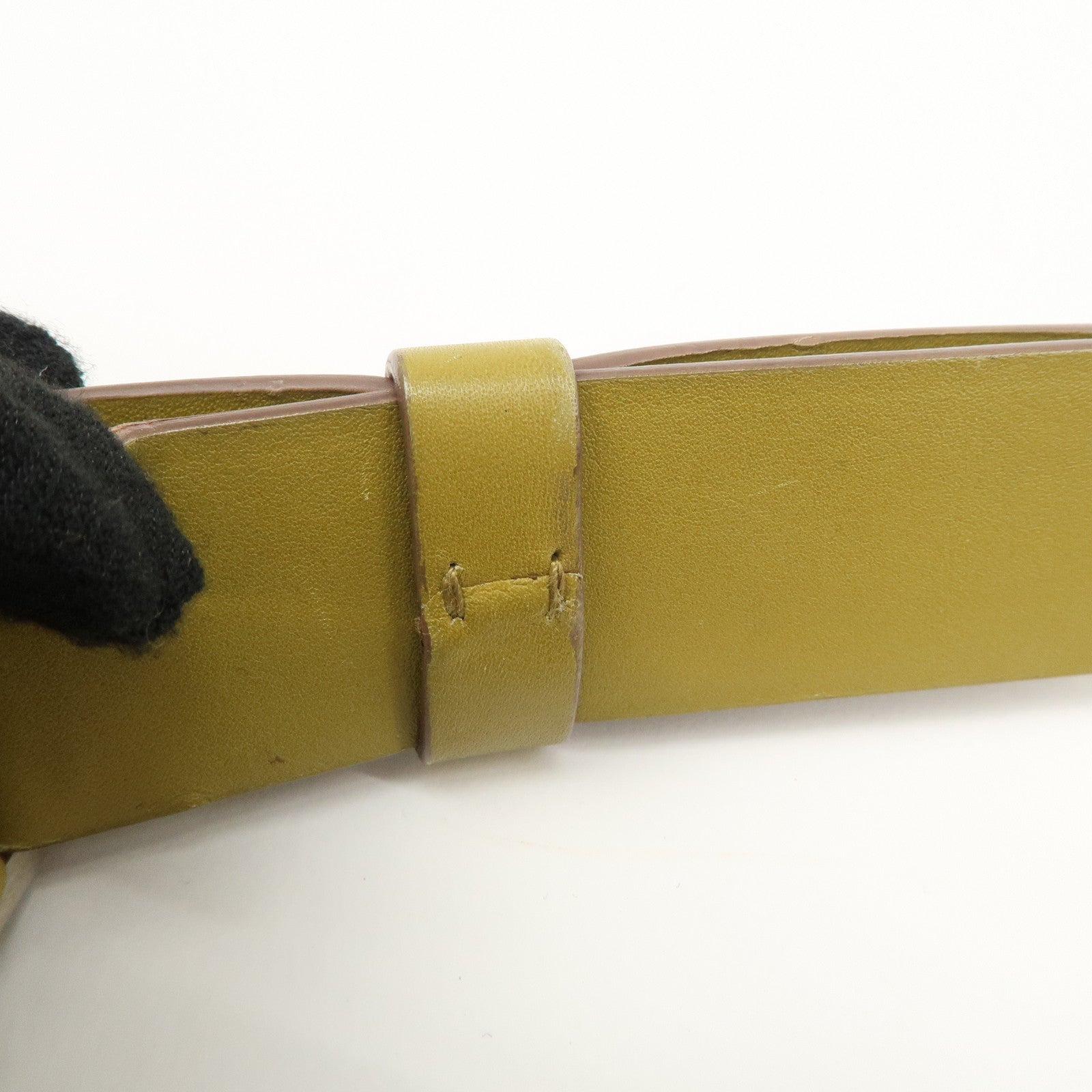 PRADA Leather Shoulder Bag Mustard Silver Hardware Used