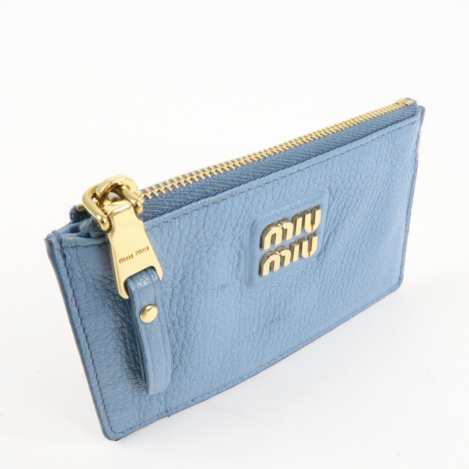 MIU MIU Leather Fragment Case Card Case Light Blue 5MB060 Used