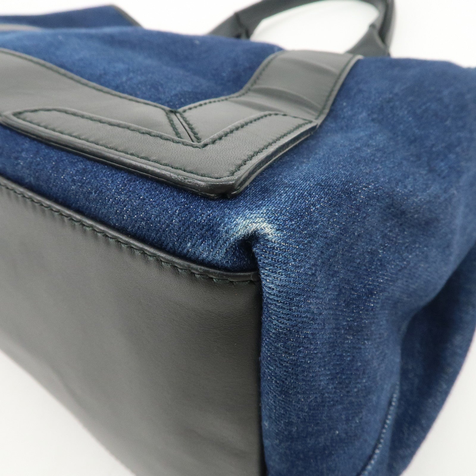 BALENCIAGA Denim Leather Navy Cabas M Tote Bag Hand Bag 339936