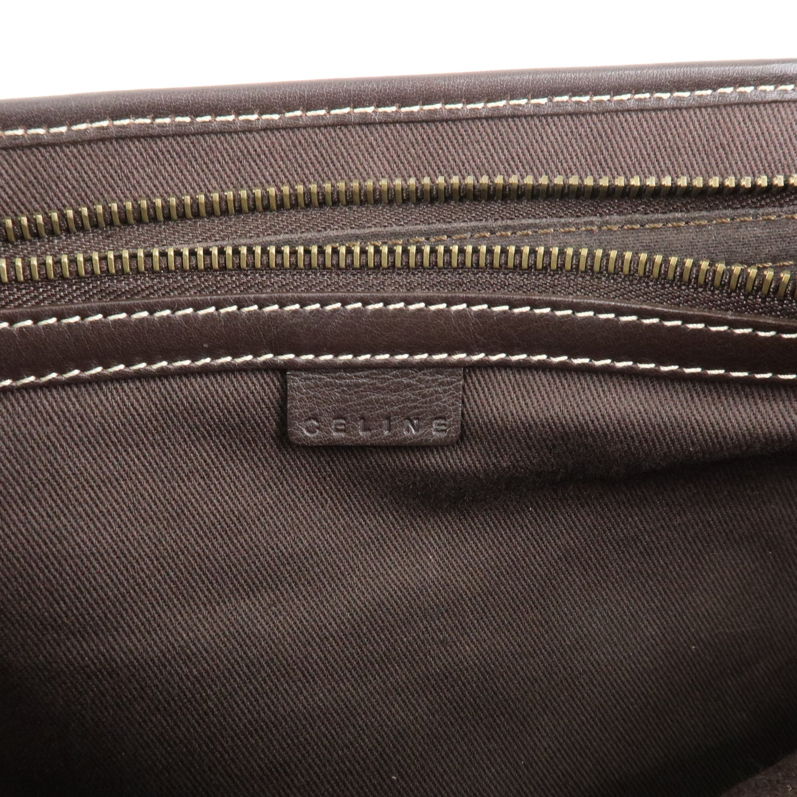 CELINE C Macadam Suede Boogie Bag Hand Bag Tote Bag Beige Dark Brown Used