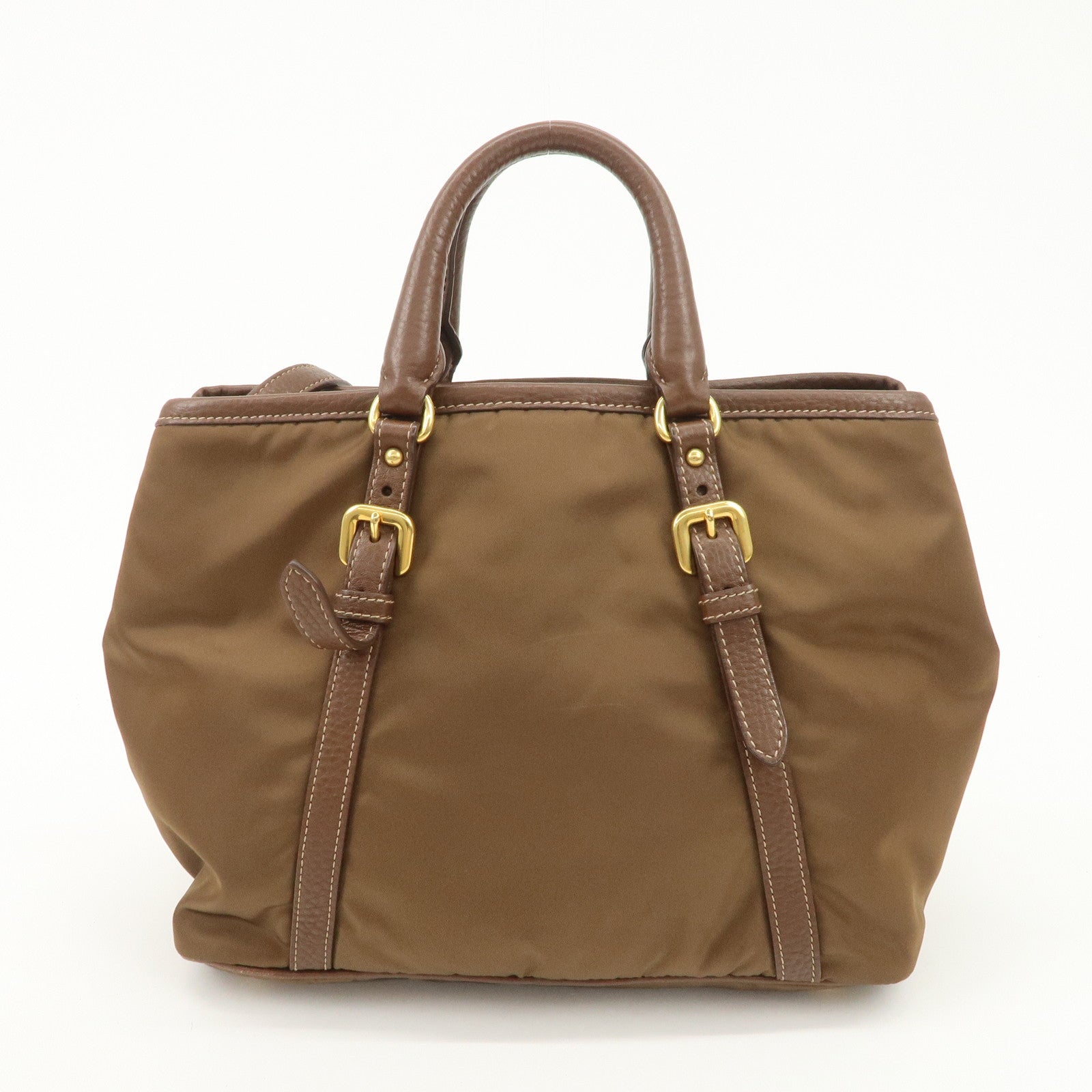 PRADA Logo Nylon Leather 2Way Tote Bag Shoulder Bag Brown BN1841