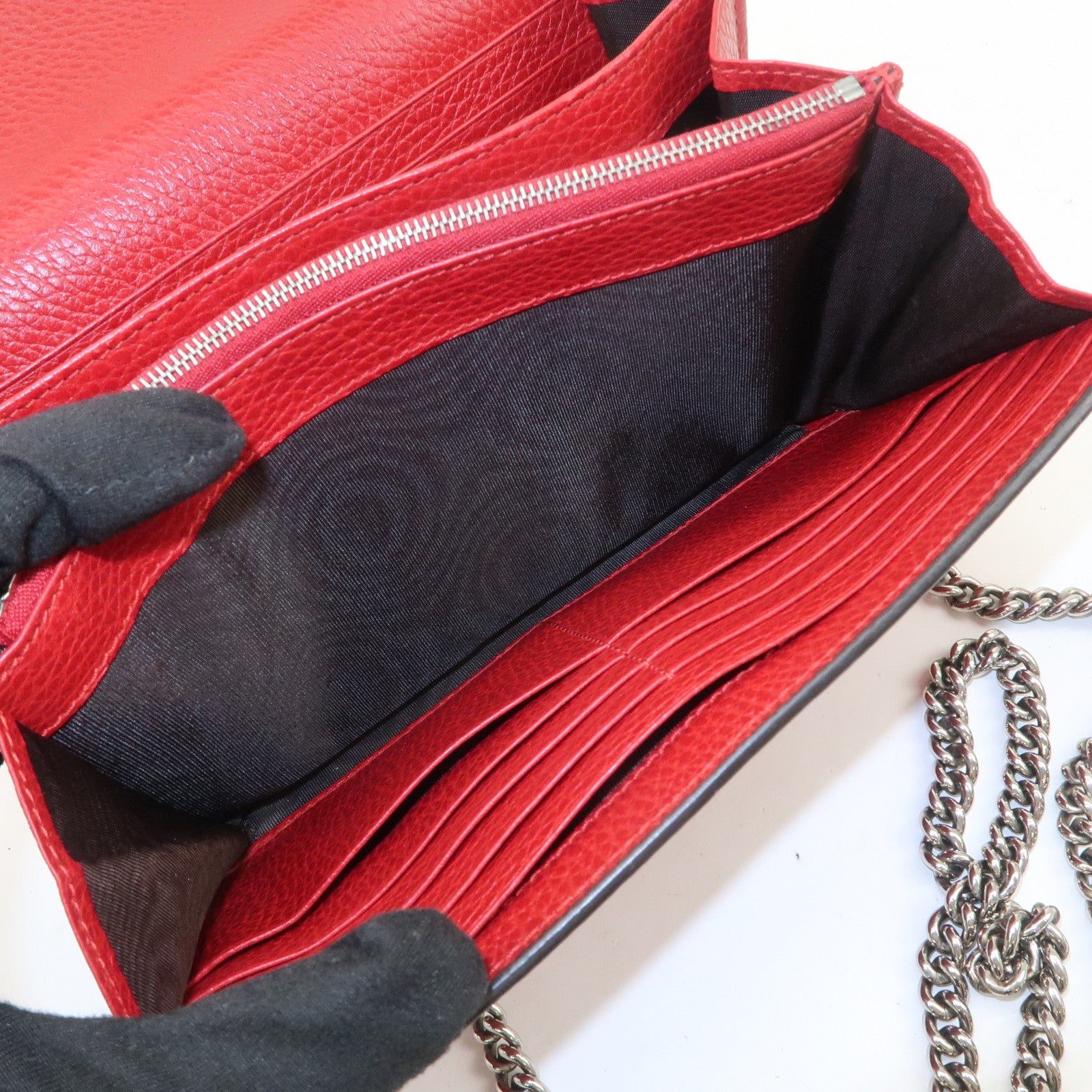 GUCCI Dionysus Leather Chain Shoulder Bag Crossbody Bag Red 401231