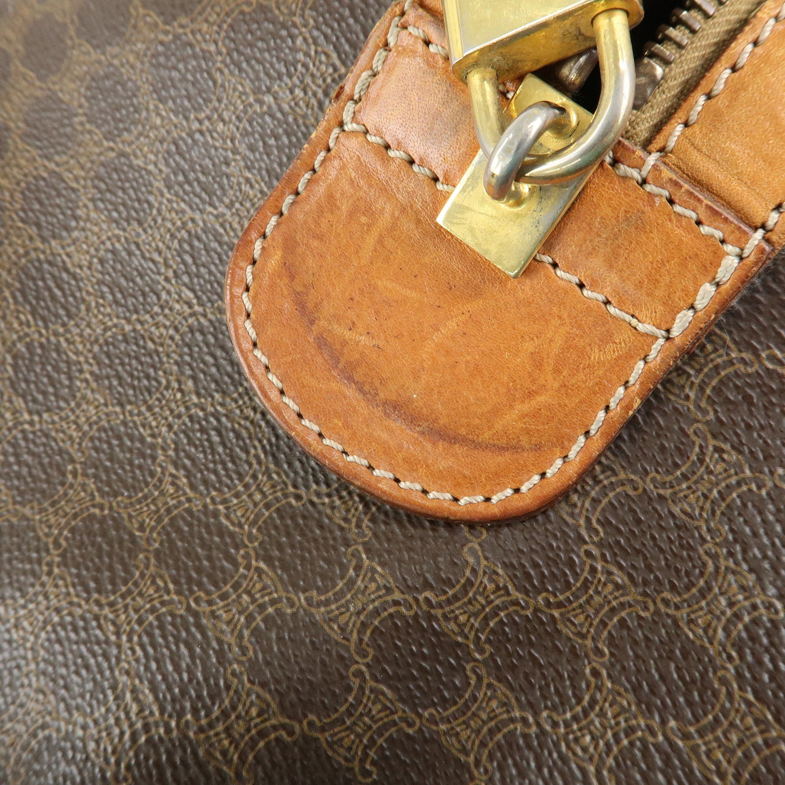 CELINE Macadam PVC Leather Boston Bag Hand Bag Brown