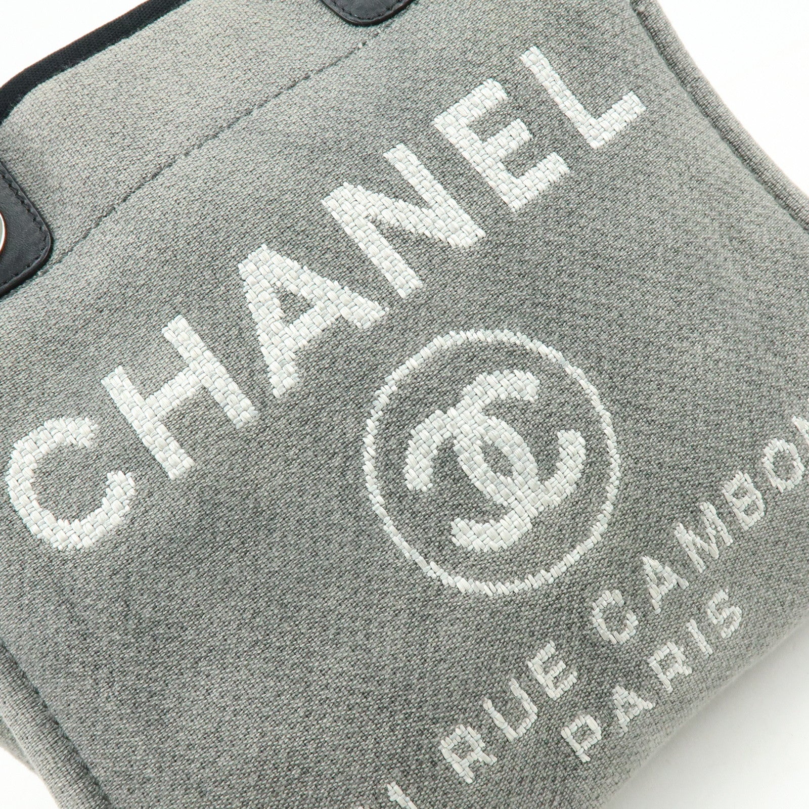 CHANEL Deauville PM Canvas Leather Chain Tote Bag Grey A66939