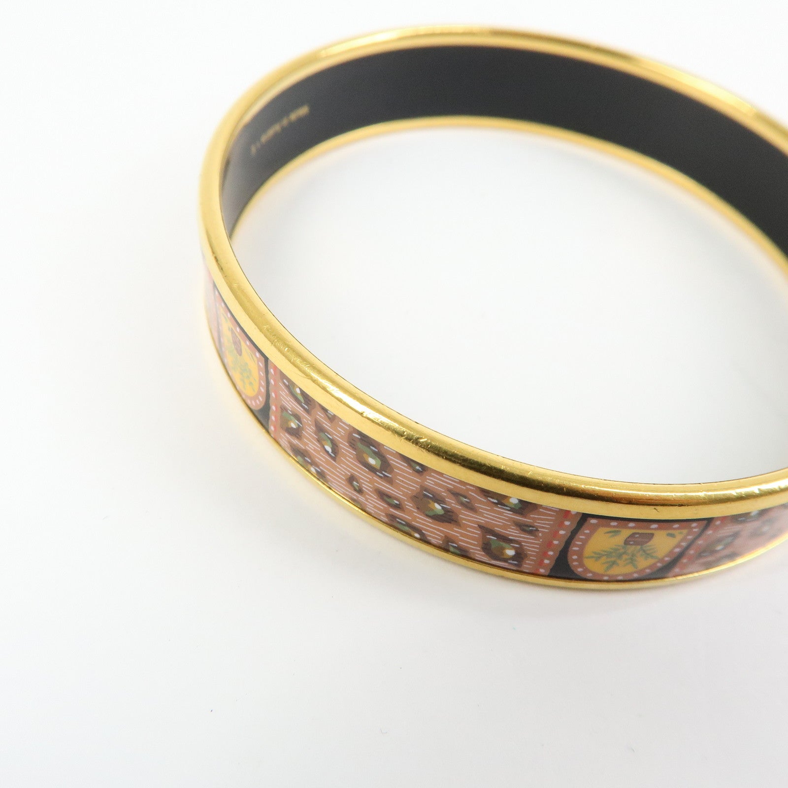 HERMES Email MM Gold Plated Bangle Bracelet Orange Gold