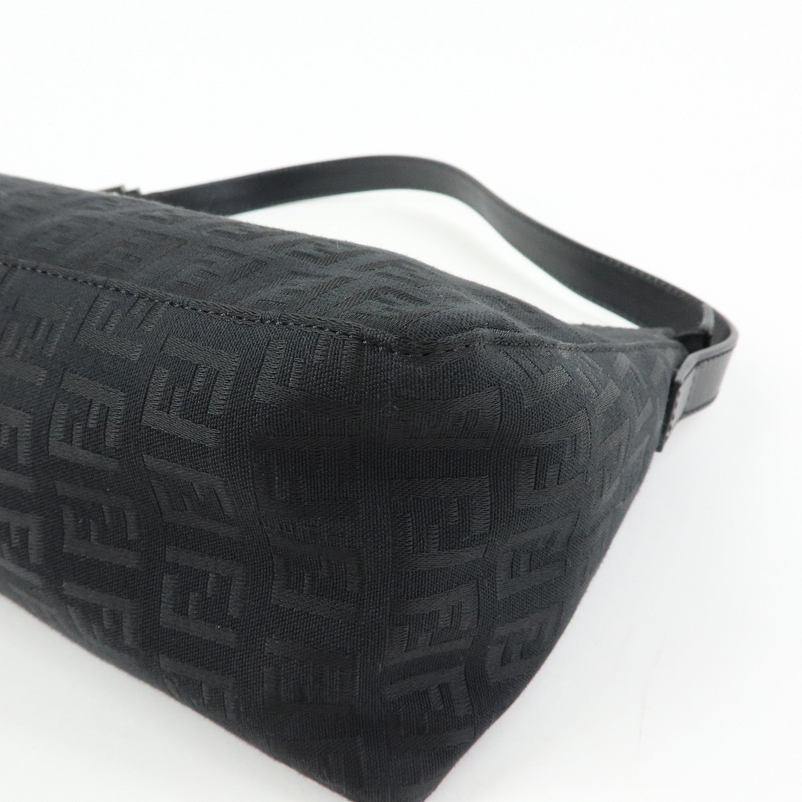 FENDI Zucchino Canvas Leather Shoulder Bag Hand Bag Black 8BR444
