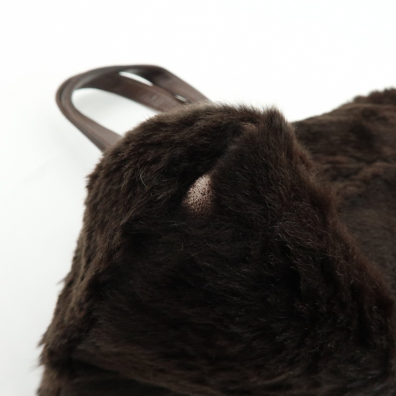 LOEWE Fur Nappa Leather Hand Bag Dark Brown