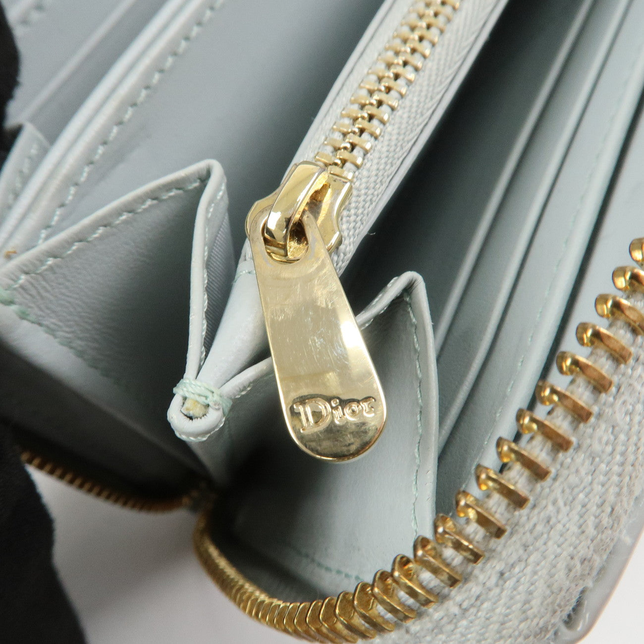 Christian Dior Cannage Patent Leather Zippy Long Wallet Light Blue Used