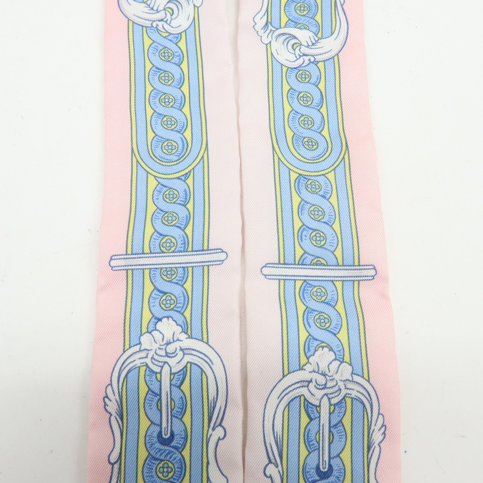 HERMES Silk 100% Twilly BRIDE DE COUR Pink Light Blue