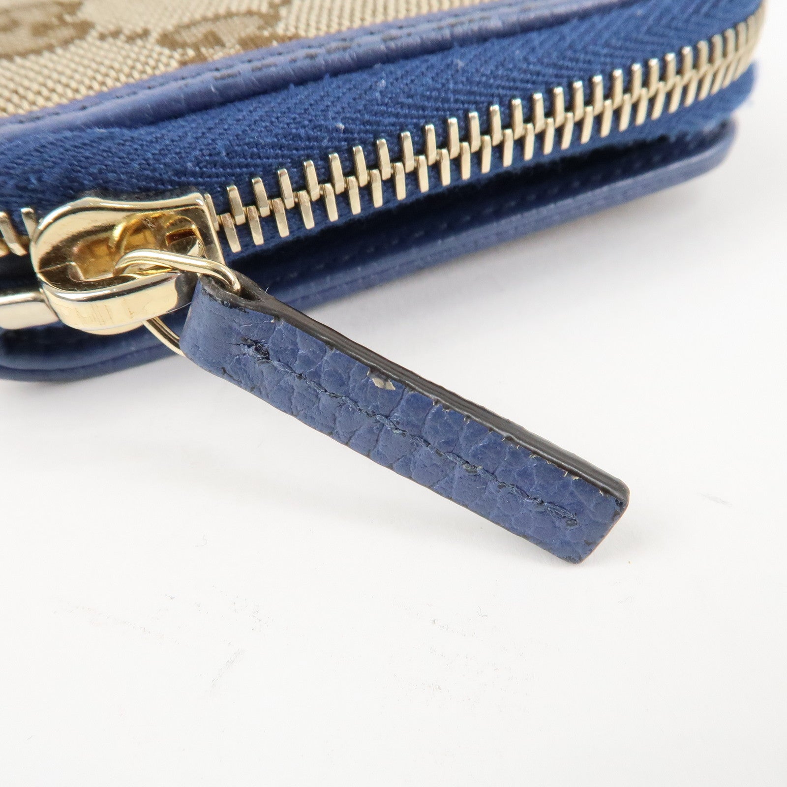 GUCCI GG Canvas Leather Bi-Fold Wallet Beige Blue 346056 Used