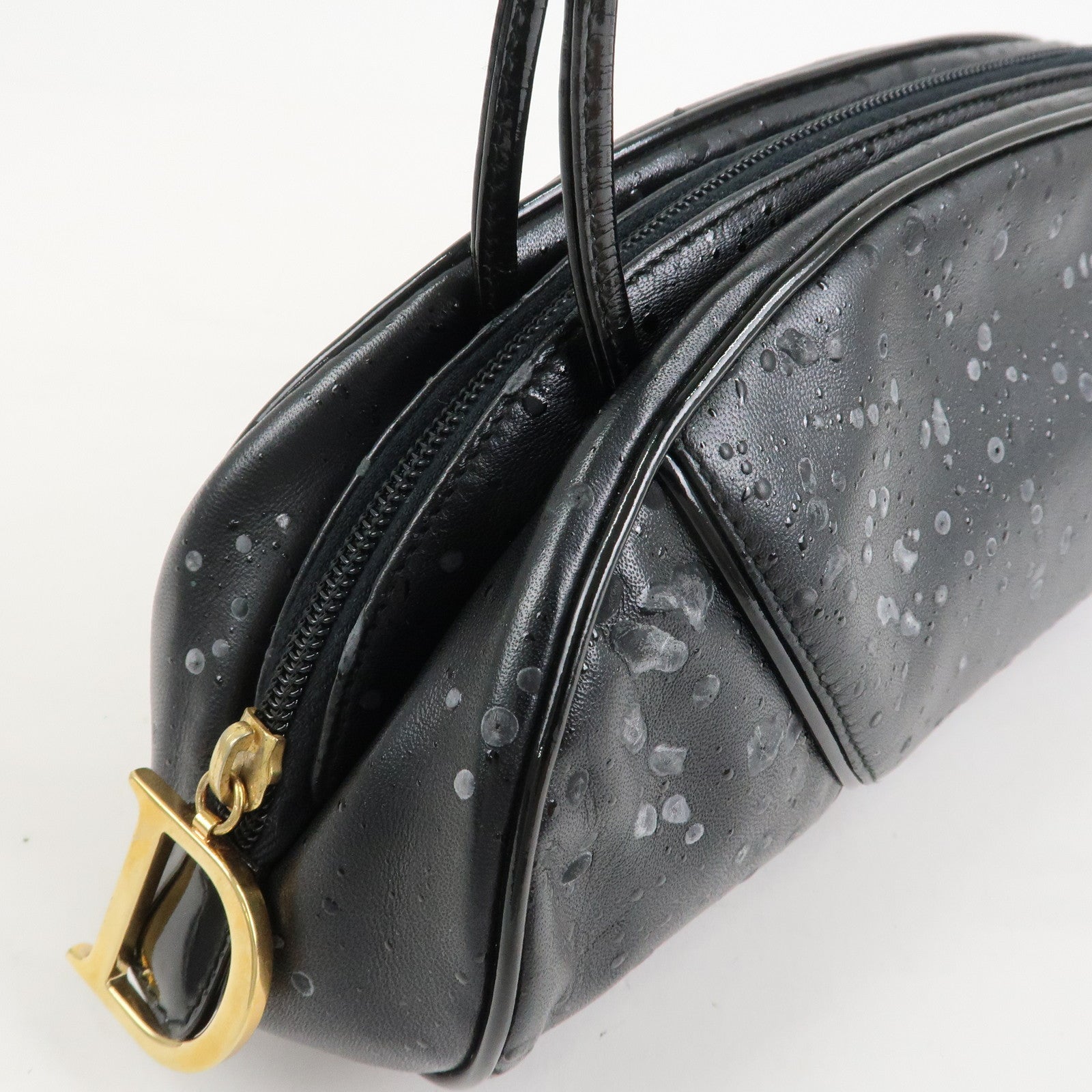 Christian Dior Leather Patent Leather Shoulder Bag Hand Bag Black