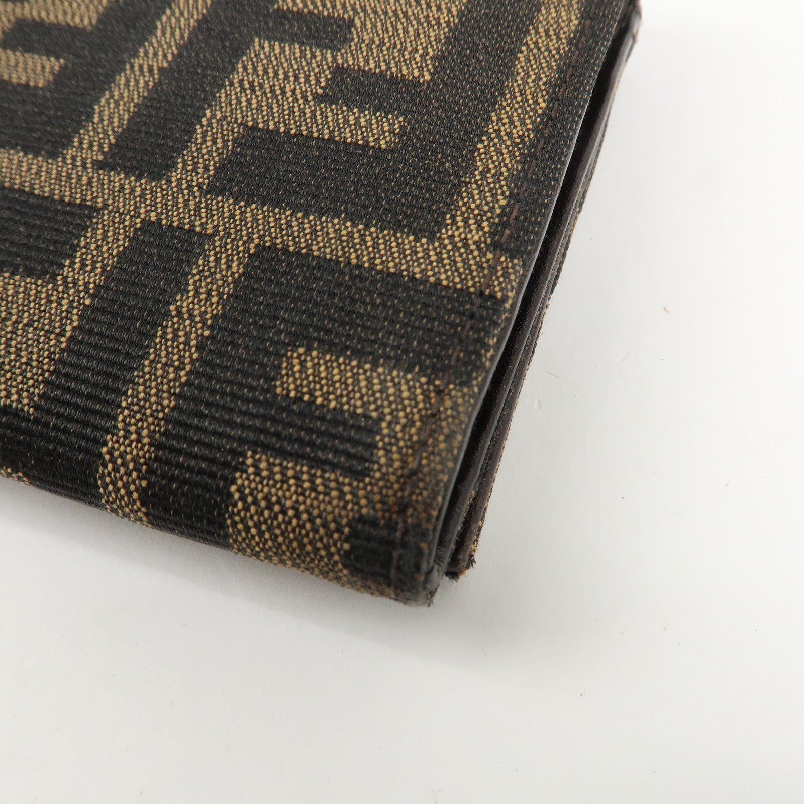 FENDI Zucca Canvas Leather Long Wallet Brown Black 8M0000 Used