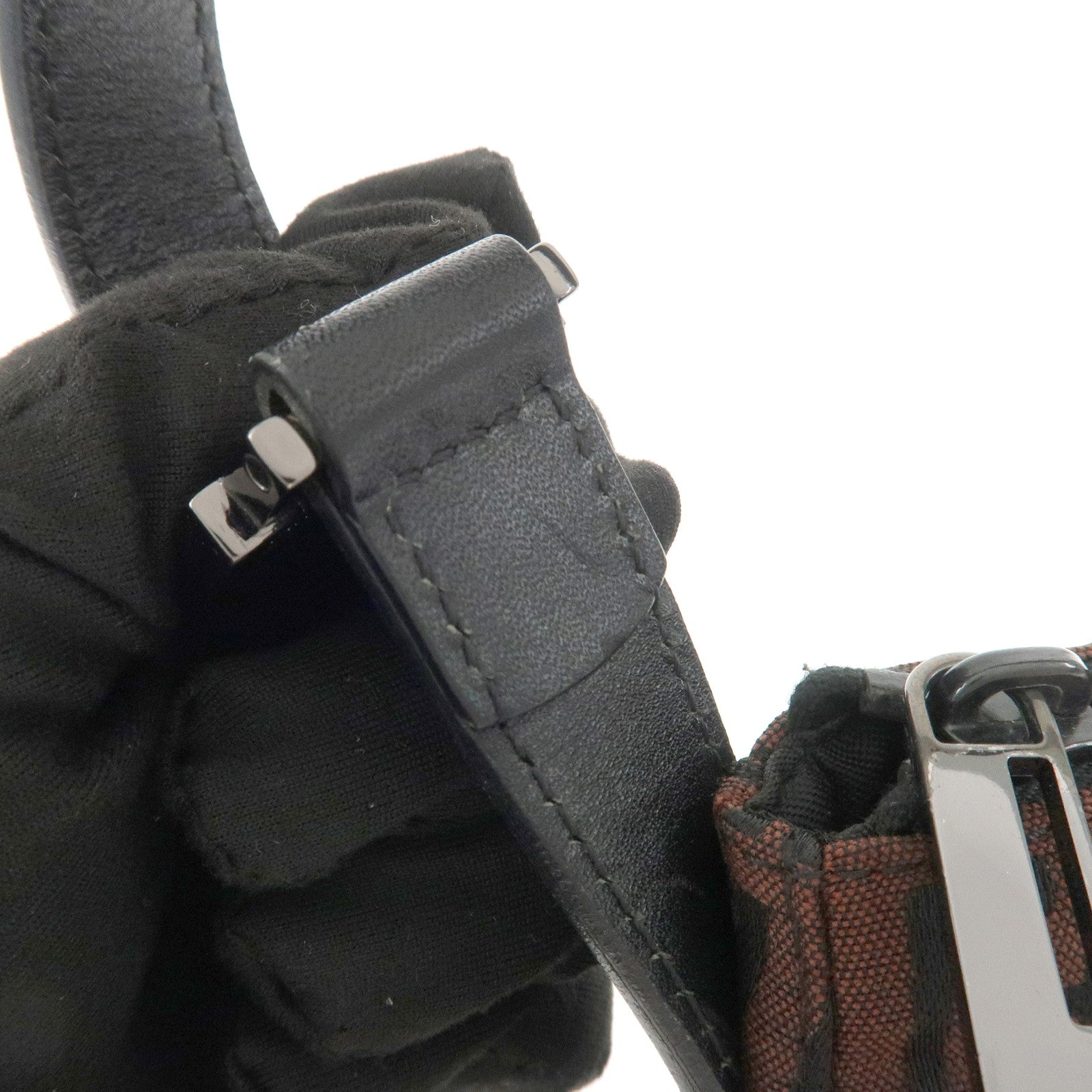 FENDI Zucchino Canvas Leather Shoulder Bag Hand Bag Brown 8BR444