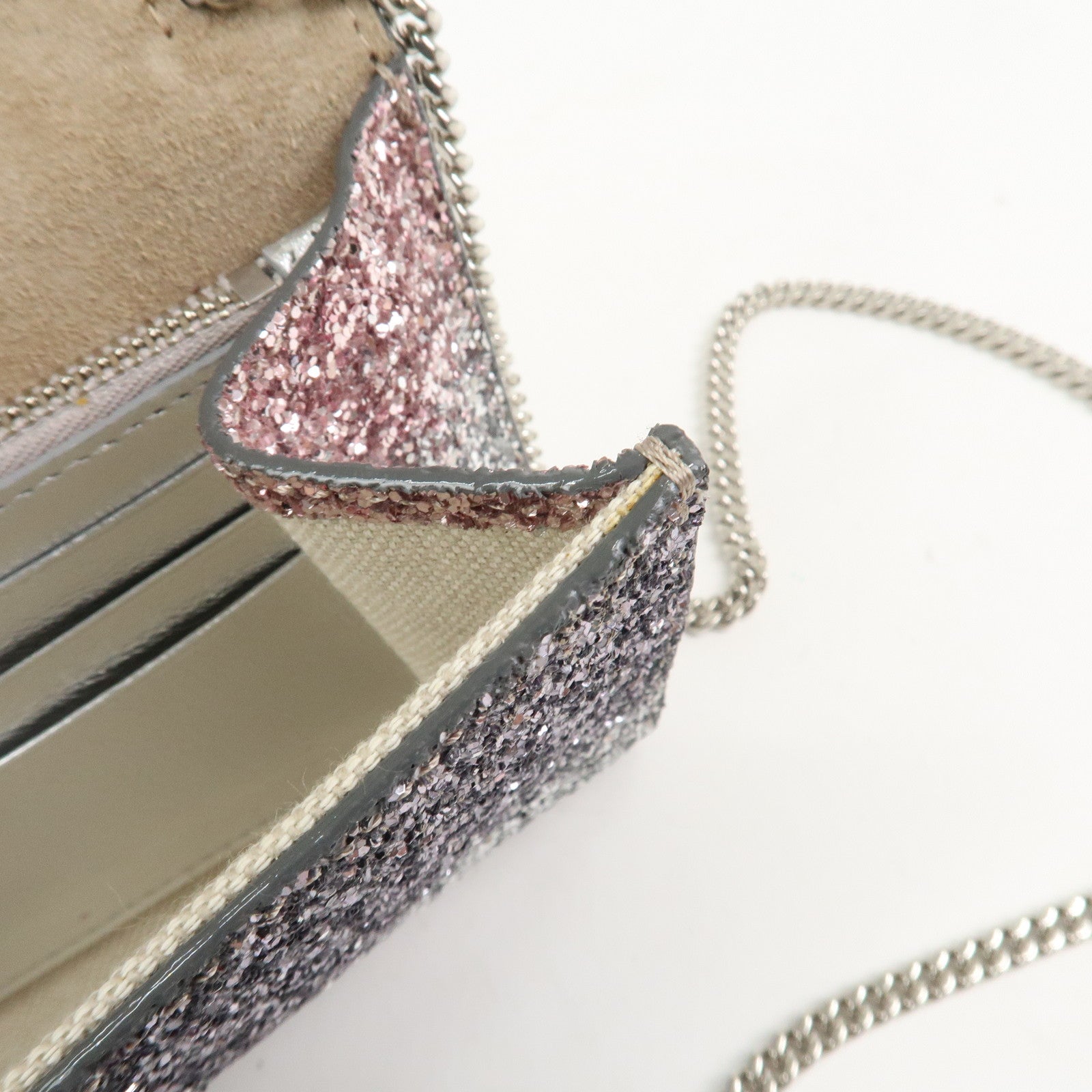 JIMMY CHOO Chain Shoulder Bag Clutch Bag Glitter Pink Gray Silver